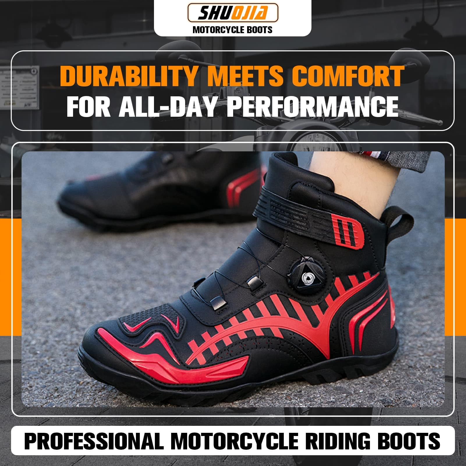 Botas de Moto de Cuero para Hombres Botas Protectoras de Motocicleta