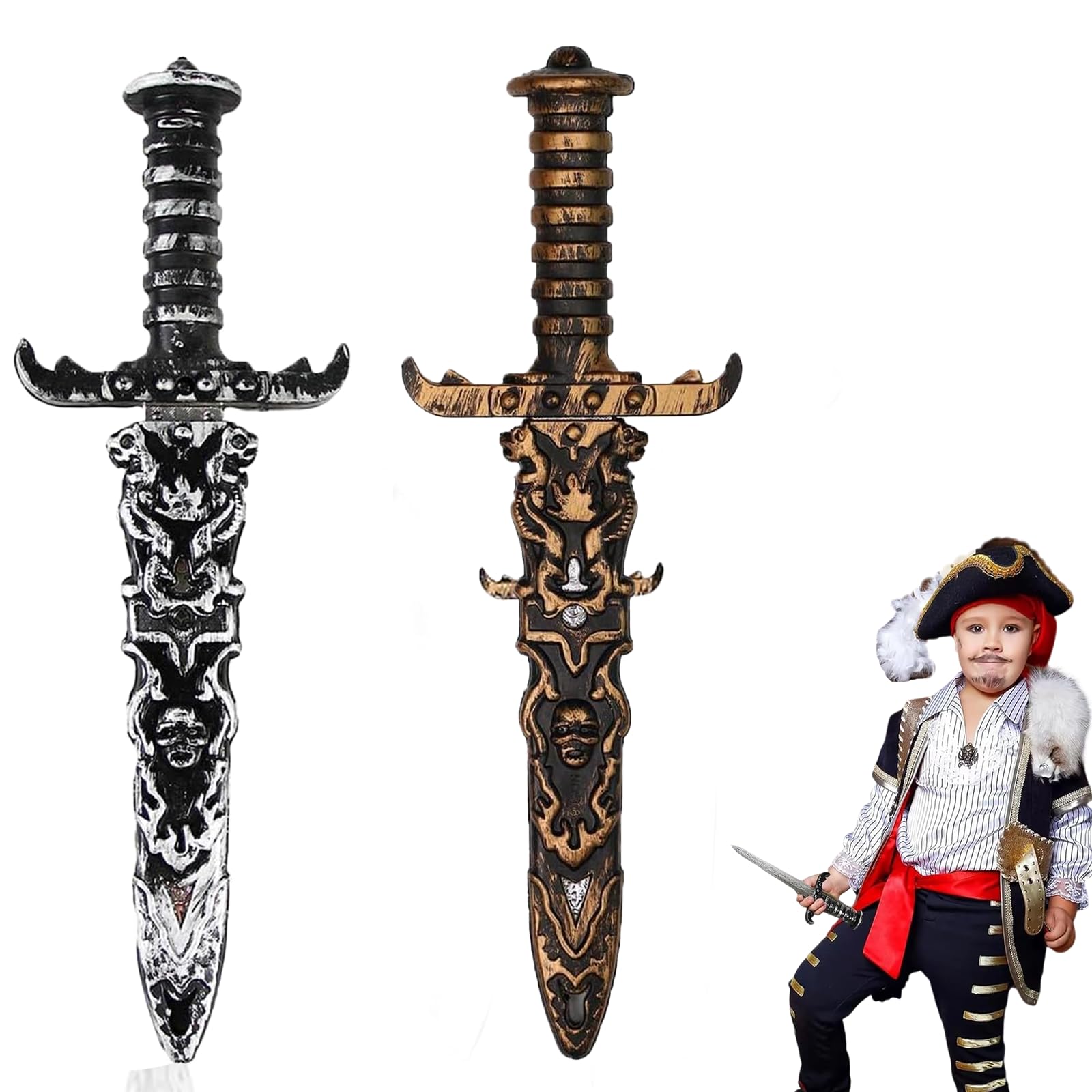 Dague de Pirate Toy Sword Épée de Jouet en Plastique Faux Couteau Non Tranchant 2 Pièces