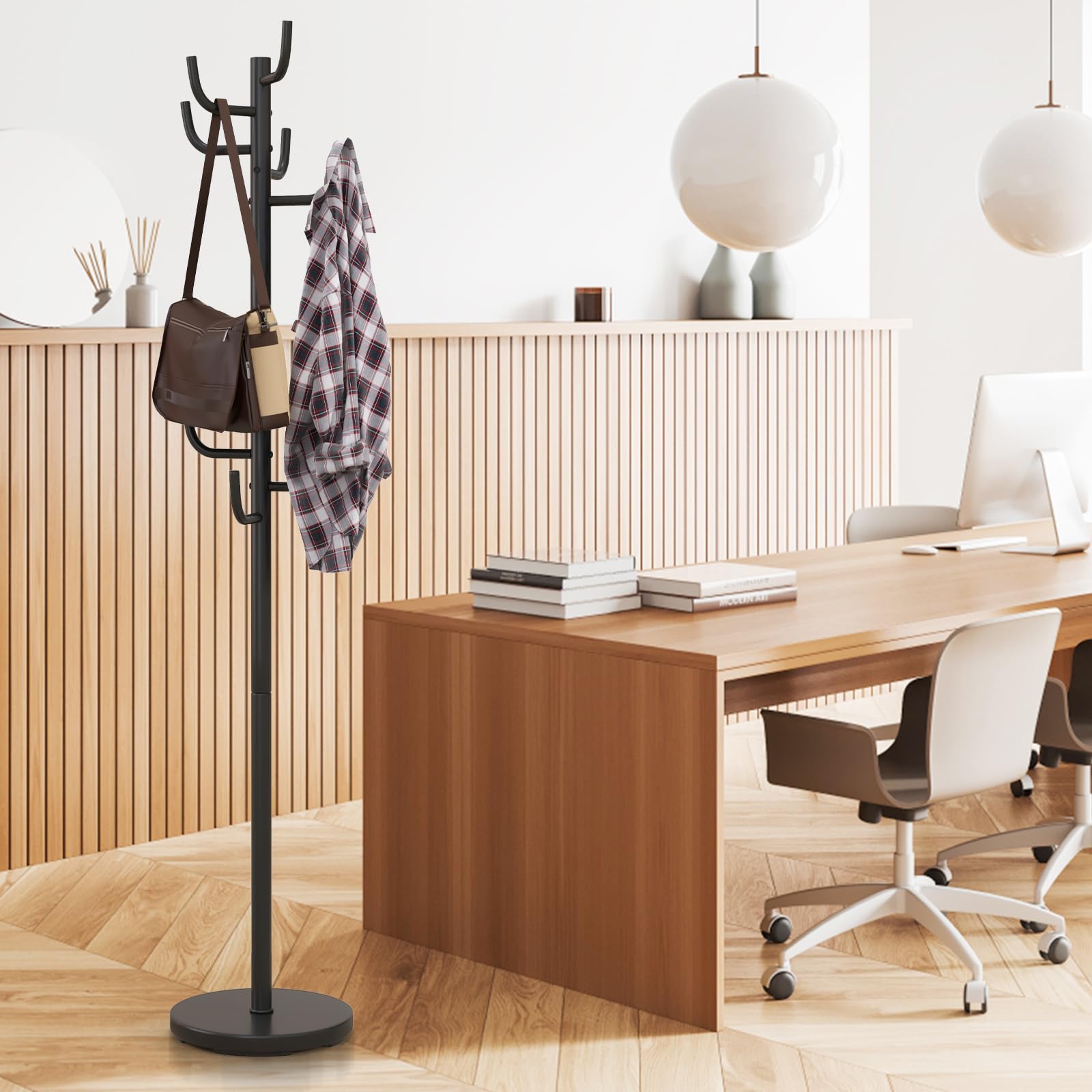COSTWAY Attaccapanni in Metallo, Attaccapanni da Terra con 8 Ganci Robusti e Base Resistente, per Vestiti Borse Cappelli, 33,5 x 175 cm