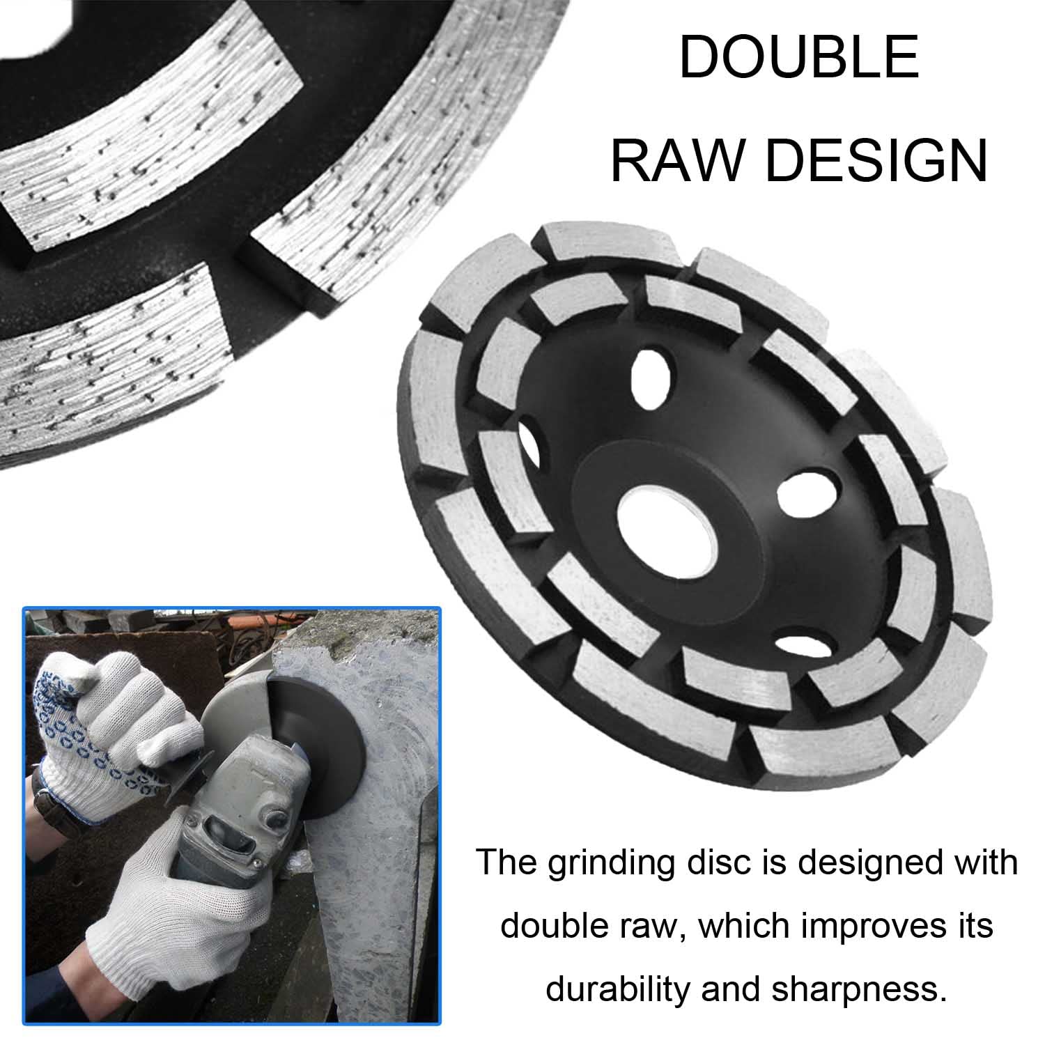 JONMON Double Row Diamond Cup - 5 Inch Surface Grinding Wheel, 125MM Heavy Duty Turbo Row Segment Grinder Disc Tool for Angle Grinder Polishing Concrete Masonry Granite Cleaning