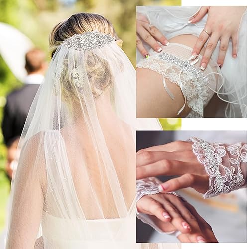 Miniatura 3 de 8 piezas de apliques de diamantes de imitación de cristal plateados para planchar con apliques de fijación en caliente para vestido de novia vestido