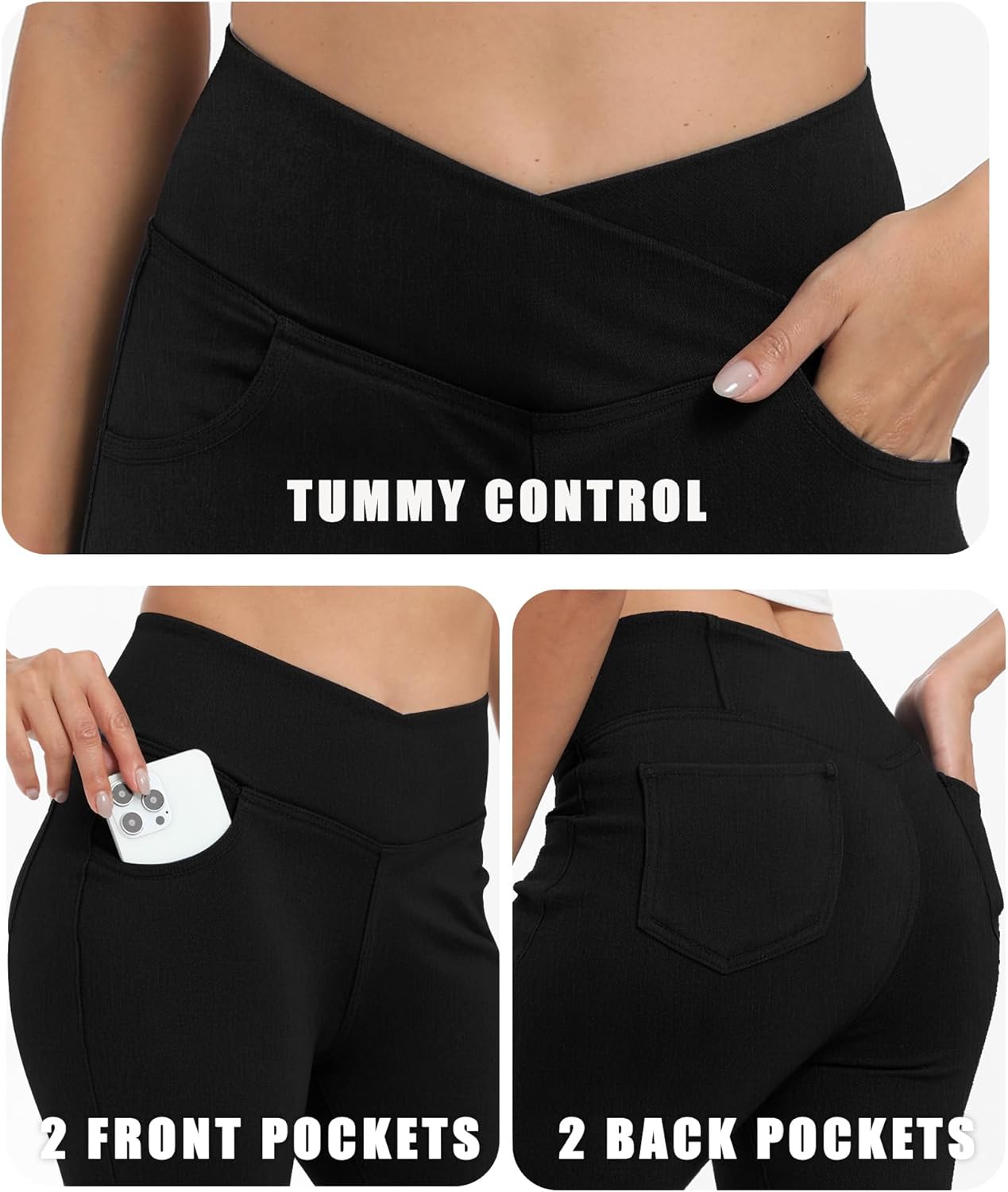 Bell Bottom Jeans for Women High Waisted Stretchy Flare Jeans with Pockets Trendy Crossover Pull On Flare Jeggings - Image 4