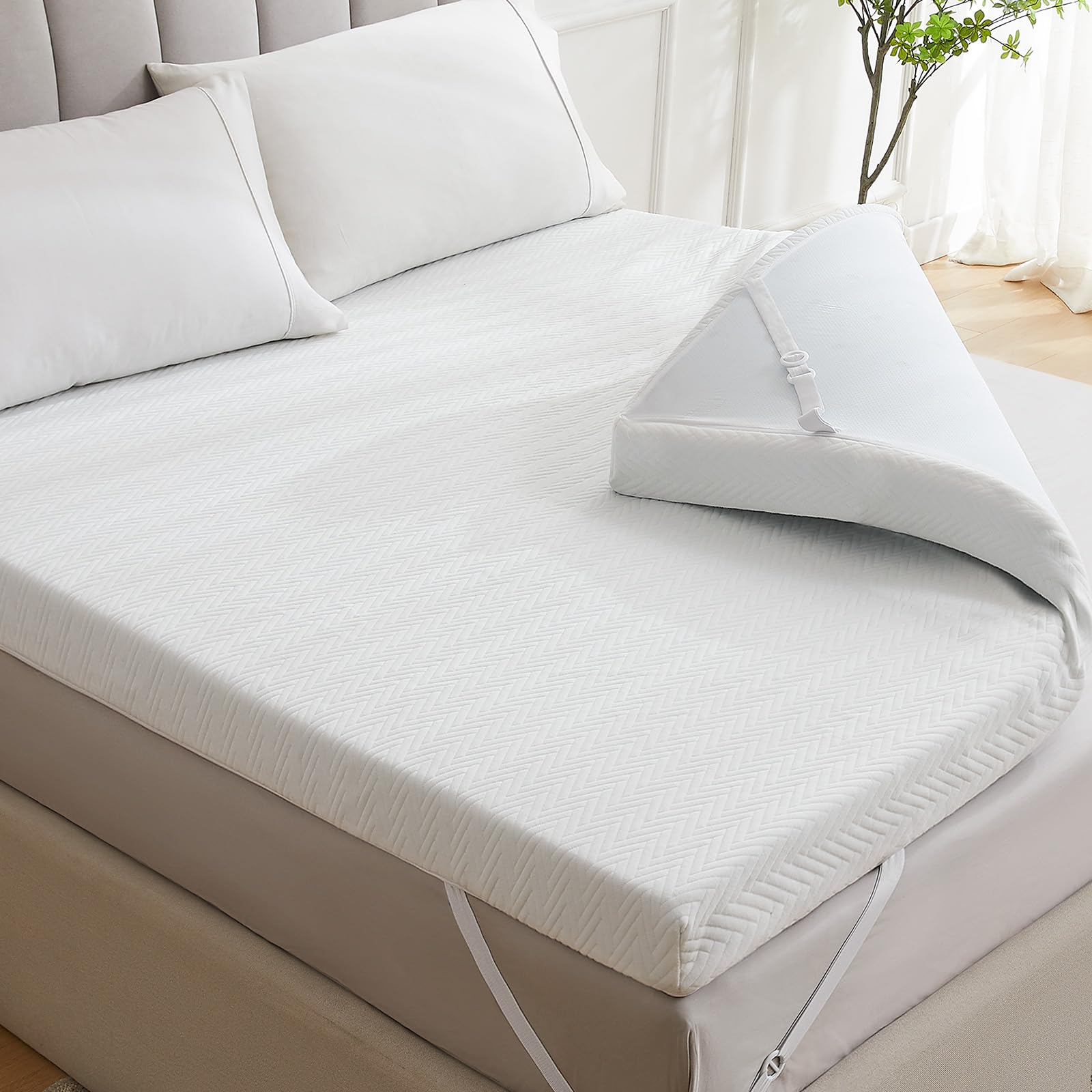 HomeMate Memory Foam Mattress Topper King - 3 Inch Gel Cooling Pad High Density Firm Topper, Soft Pressure Relieve Bed CertiPUR-US, Non-Slip Removable Homemate Memory Foam Mattress Topper Cal King, Dual Layer 4 Inch