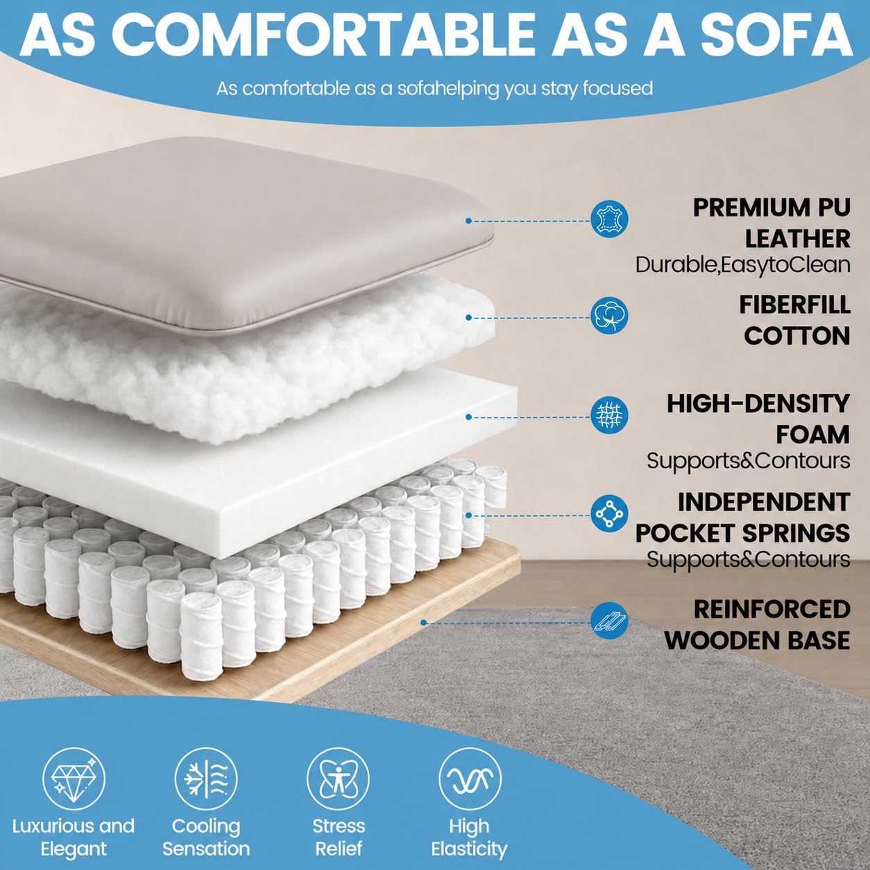 Efomao Silla de Oficina Ejecutiva con Reposapiés, Silla de Escritorio de Cuero PU con Respaldo Alto, Silla Reclinable y Giratoria con Reposabrazos Ajustables para Oficina en Casa