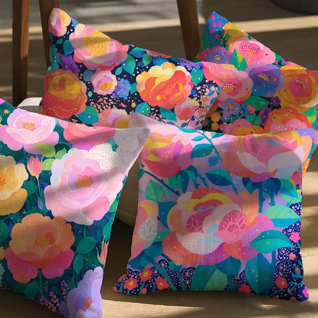 Fundas Cojines 45x45 cm Exterior Cojines Rosa Fundas de Almohada Juego de 4, Cuadrados Funda Cojin Verano Almohadas con Cremallera, Sofa Cama Decorativos para Hogar, Jardín, Salón y Dormitorio Ym403