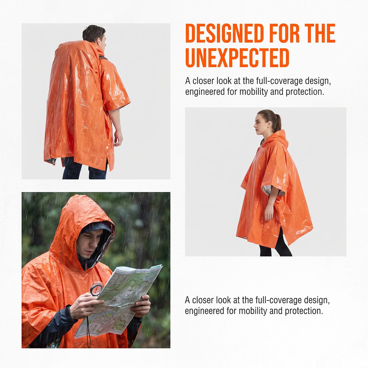 4 Piezas 125 x 100cm Poncho de Supervivencia, Poncho de Lluvia de Supervivencia de Emergencia, Manta Termica Supervivencias Ponchos, para Acampar, Senderismo, Emergencias (Naranja/Verde)