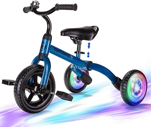 YGJT Triciclo de iluminación 3 en 1 para niños pequeños de 2 a 5 años, bicicleta de equilibrio plegable para niños con asiento ajustable y pedal