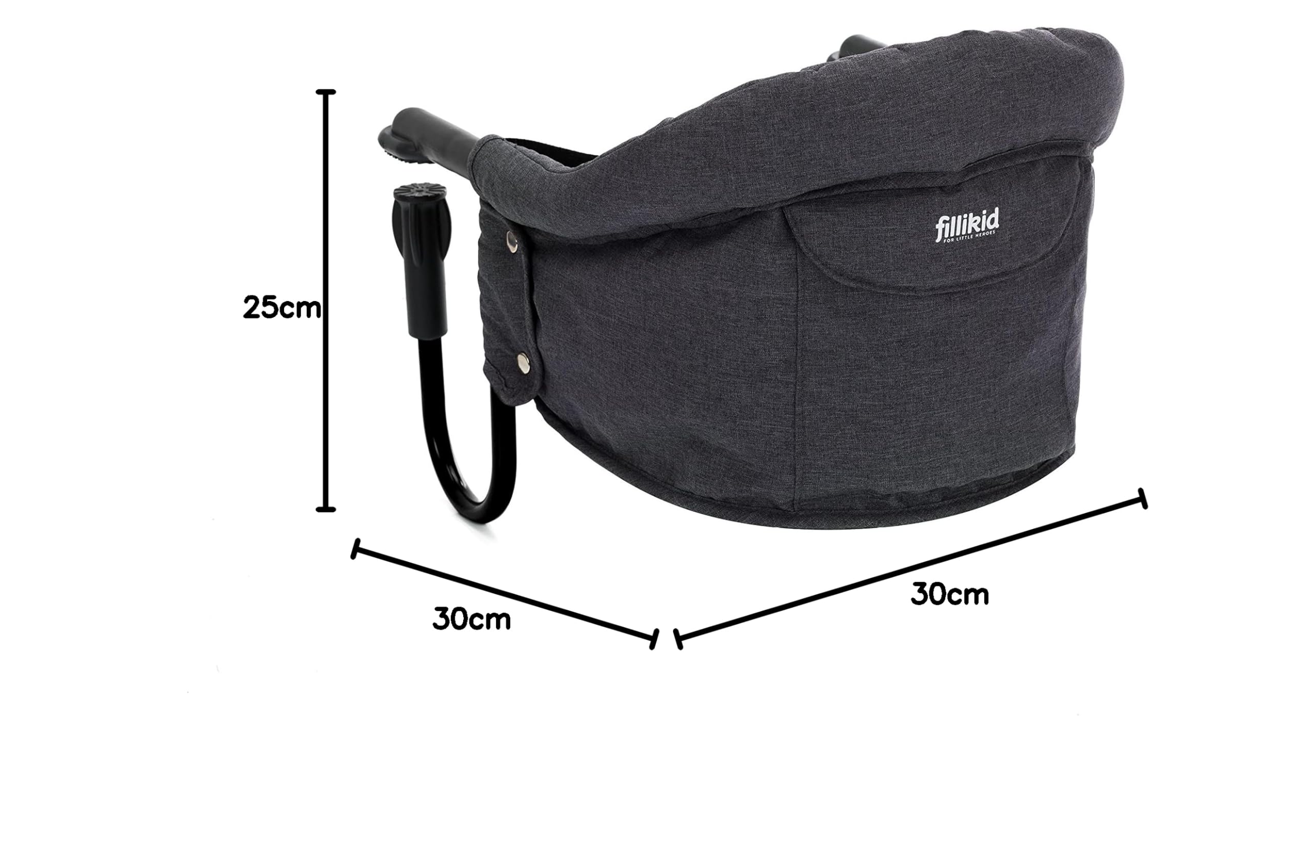 Fillikid faltbarer Tischsitz Babysitz - Grau | Baby Sitzerhöhung / Booster Sitz mit Anti-Rutsch-Klemmen und Tragetasche - Kinder Reisehochstuhl für dicke Tischplatten