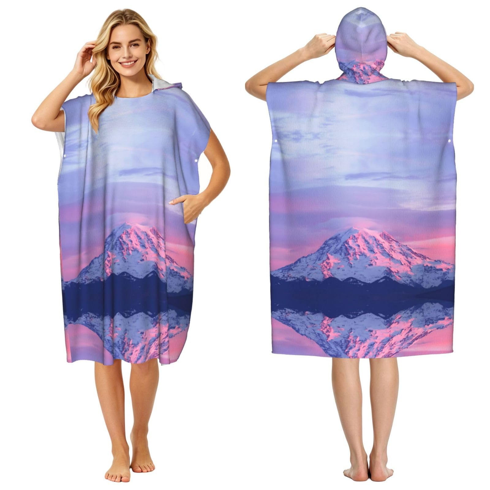 ESNAIUVCD Mount At Sunset Print Changing Robe, Hooded Towel Poncho For Swimming Pool, Beach,Quick Dry & Light Weight Towelling Poncho For Adults Women Men
