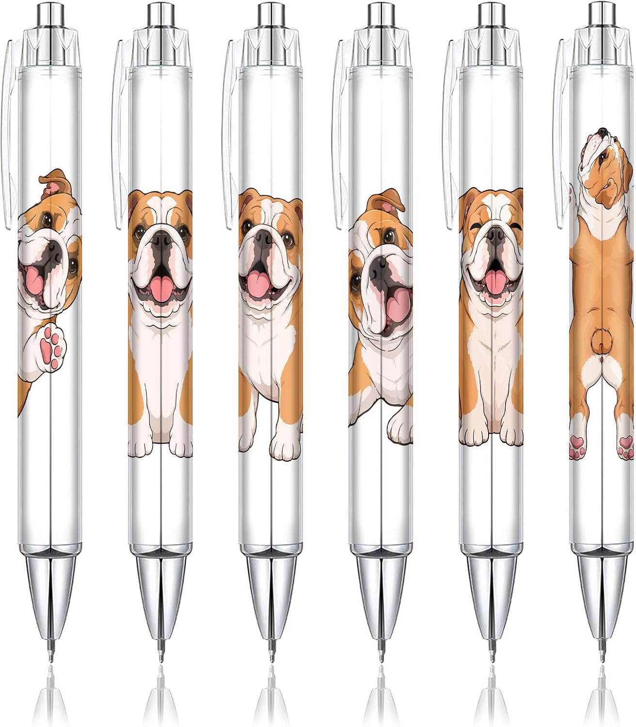 Cute Bulldog Pens 6-Pack, Funny Dog Ballpoint Pens for Kids & Women, Puppy Gifts for Dog Lovers, School Supplies, Office Desk Accessories, Party Favors