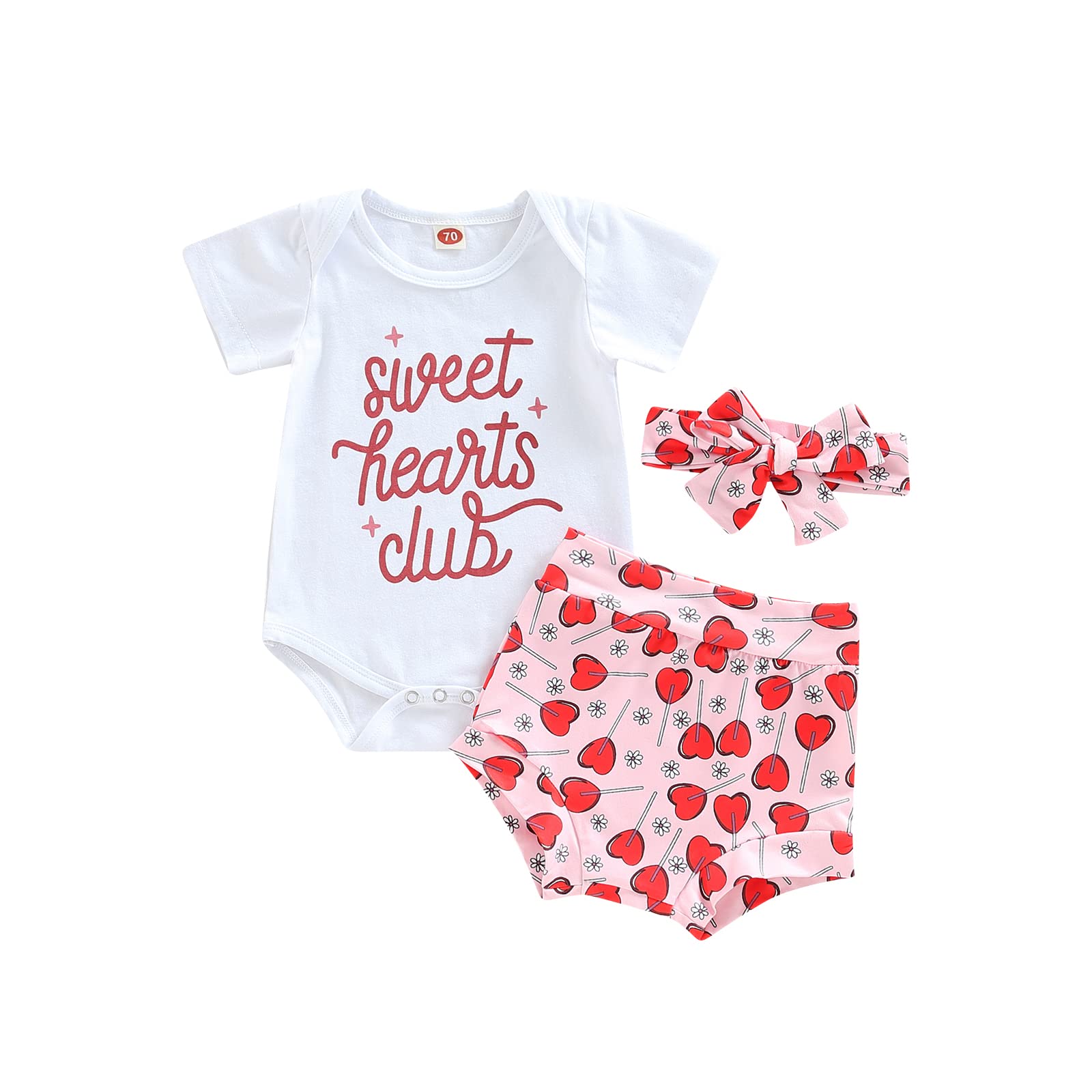 BeQeuewll Newborn Baby Girl Valentines Day Outfit Hearts Letter Short Sleeve T-shirt Romper Shorts Baby Summer Clothes