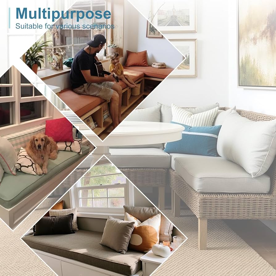 YFHT Custom Size Garden Bench Cushion Non-Slip Bench Seat Pad For Patio Furniture Kitchen Or Dining Bench Indoor & Outdoor Use Comfortable Foam Window Seat Cushion With Zipper (3cm Thick