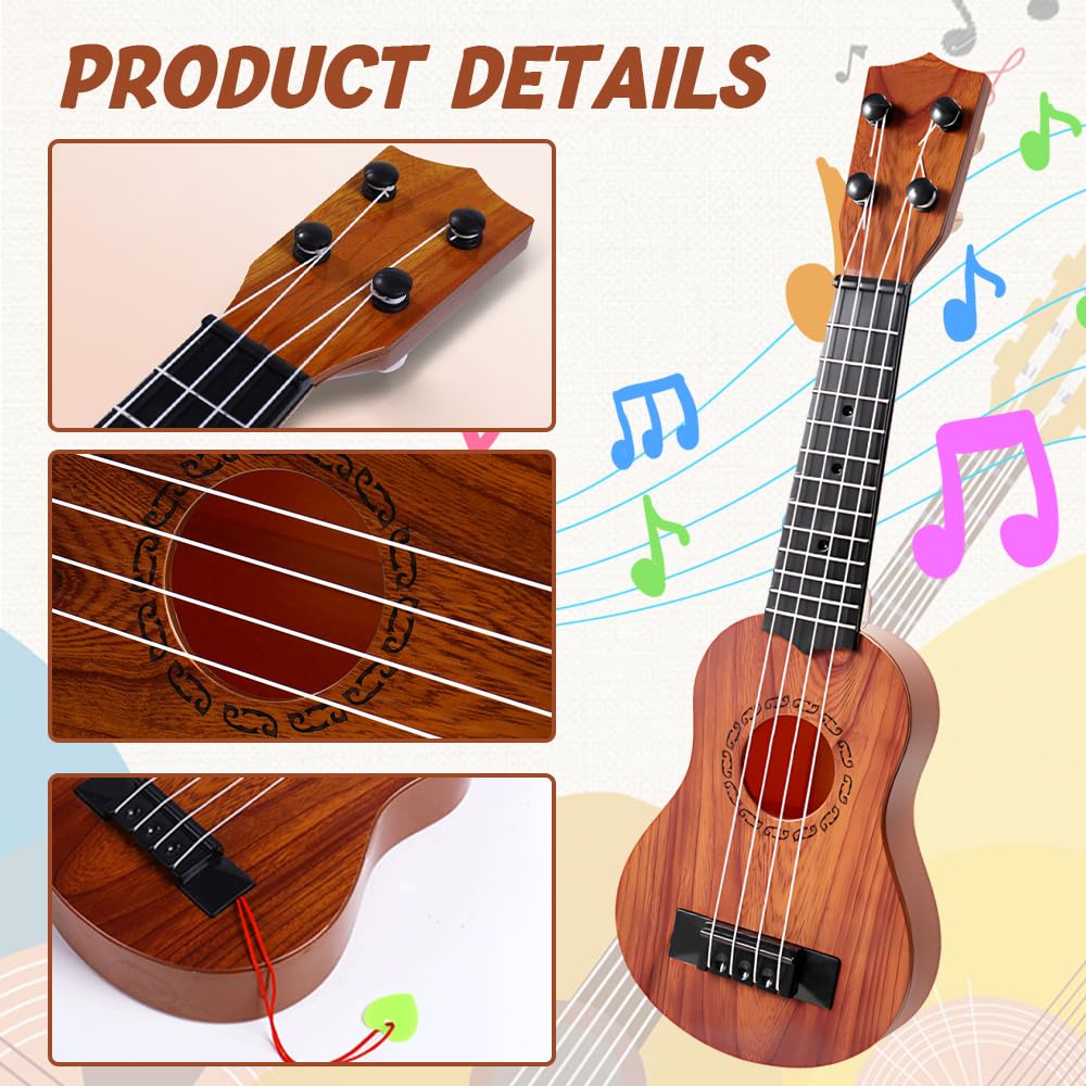 Chitarra per Bambini, 38cm Ukulele Bambini con 4 Corde Regolabili, Chitarra Giocattolo per Bambino Piccoli e Principianti