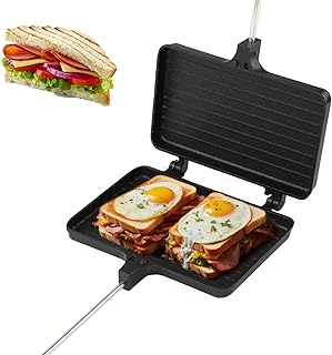 Double Pie Iron Campfire Sandwich Maker,Non Stick Coated Insulated Handle Sandwich Grill,Fast Heat Conduction Sandwich Frying Pan for Camping Cookware Equipment