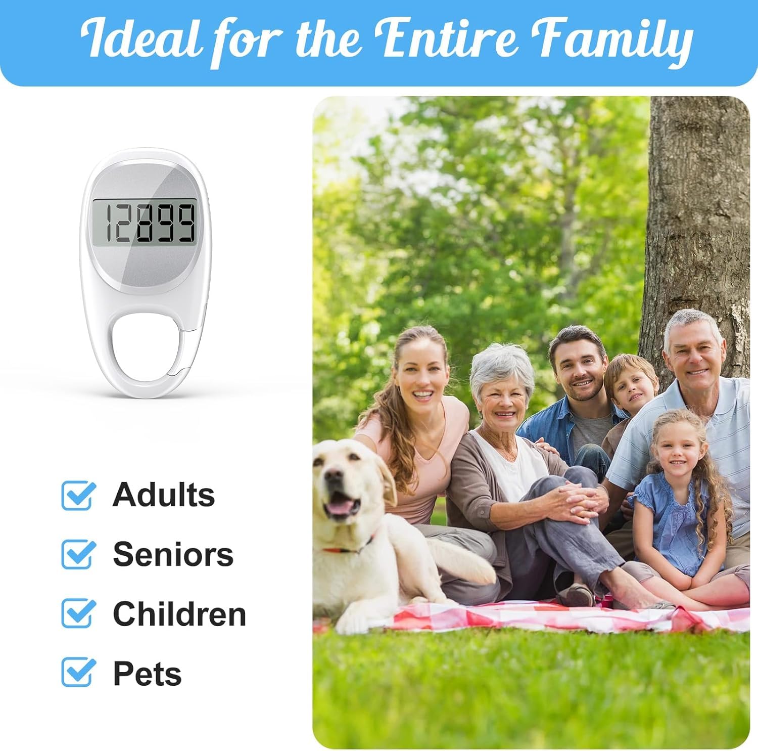 Simple Pedometer for Walking, Accurate Step Tracker with Carabiner, 3D Step Counter for Men Women Seniors - White