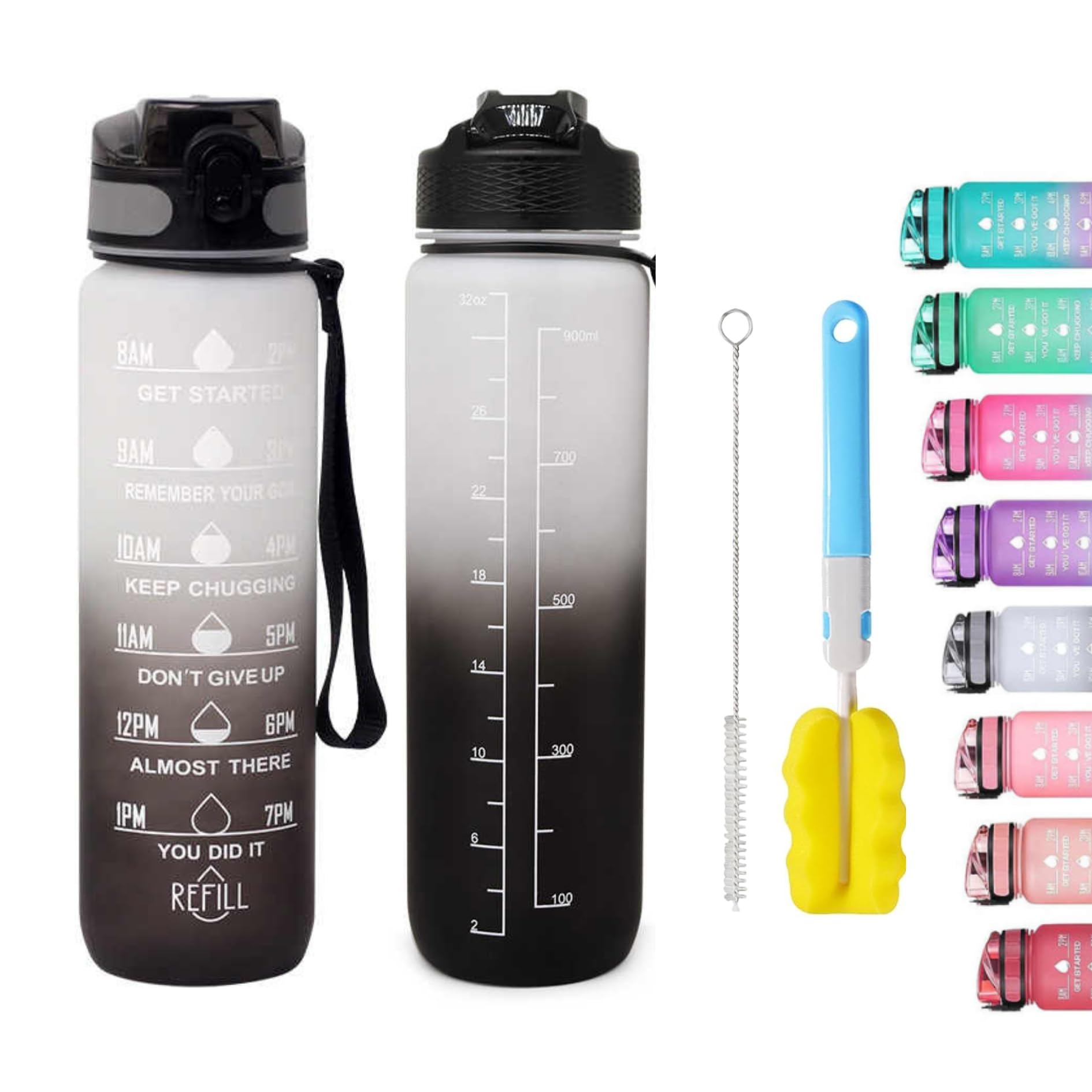 Apex.99 Motivational Water Bottle with Time Markers 1L / 32oz, BPA Free Tritan Leak Proof Gym Water Bottle with Measurements, Reusable Sports Bottle for Men & Women (blue)