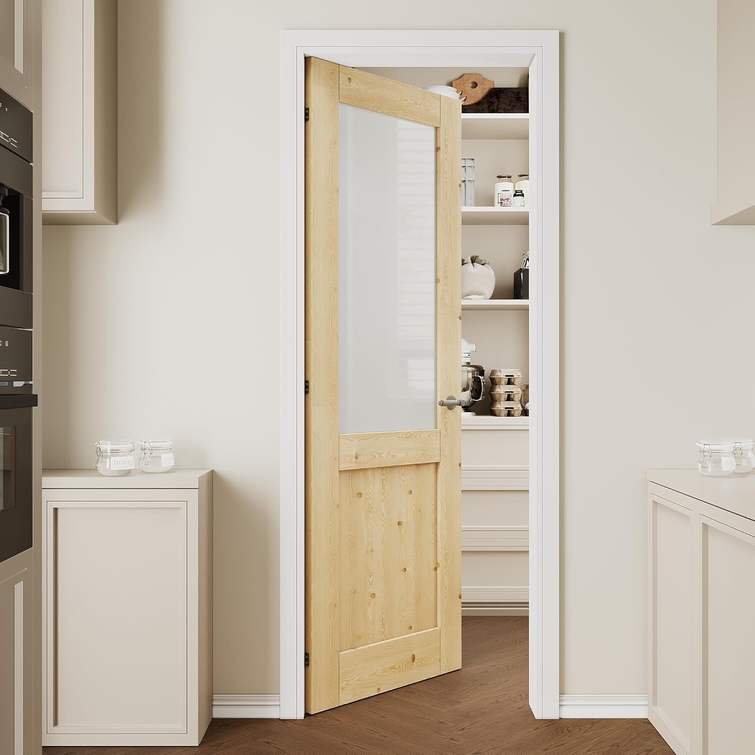 28"x80" Half Frosted Glass Interior Door Slab Shaker, Pre-Built Panel for Barn Doors, Pocket Door, French Doors, Pantry, Bedroom, Closet, Laundry & Bathroom, Solid Knotty Pine Wood
