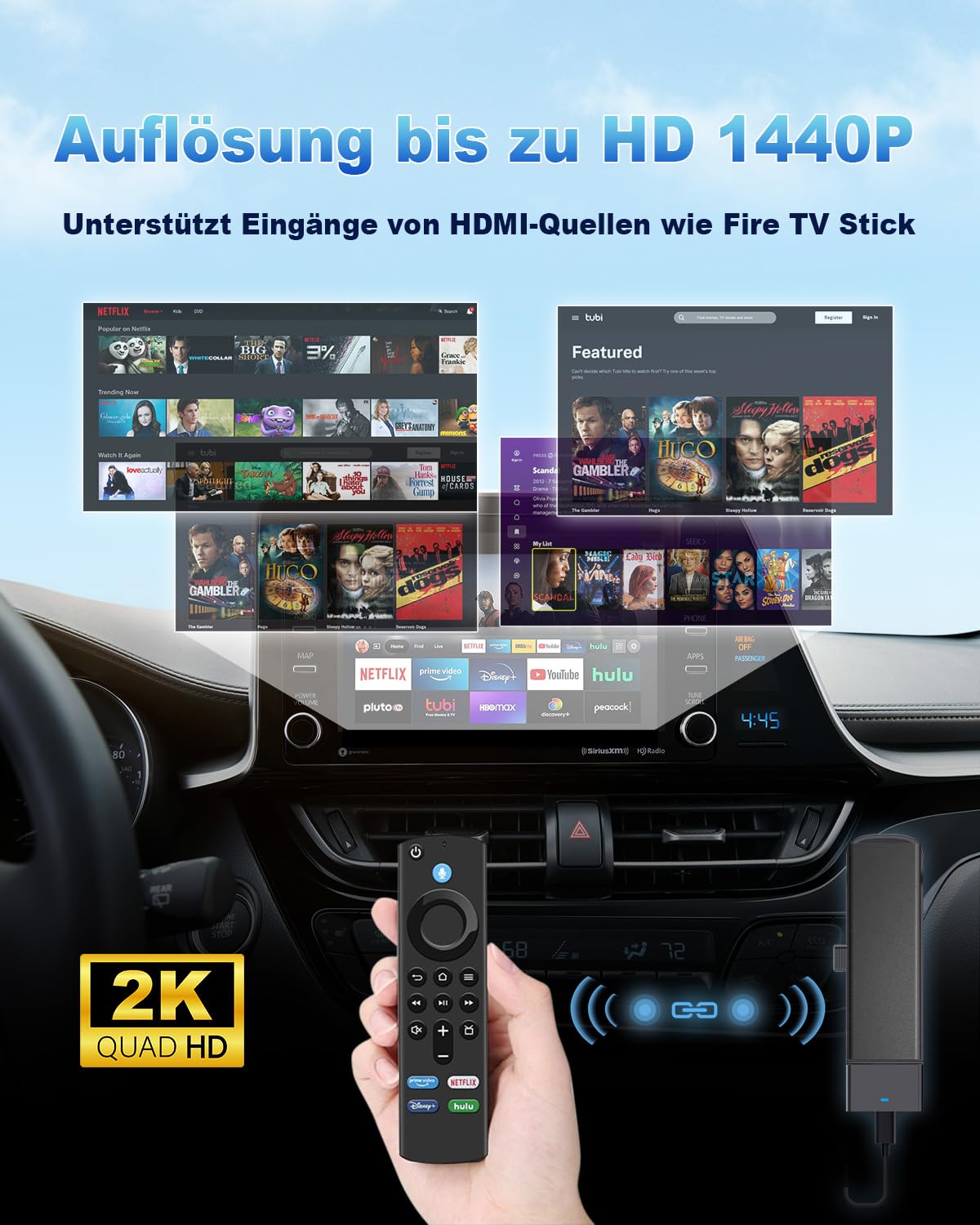 Carlinkit CarPlay und Android Auto Wireless Adapter, FireDrive Link Pro mit HDMI für Fire TV Stick, Wireless Dongle und Auto TV Konverter für CarPlay Fahrzeuge mit OEM-Kabel Plug
