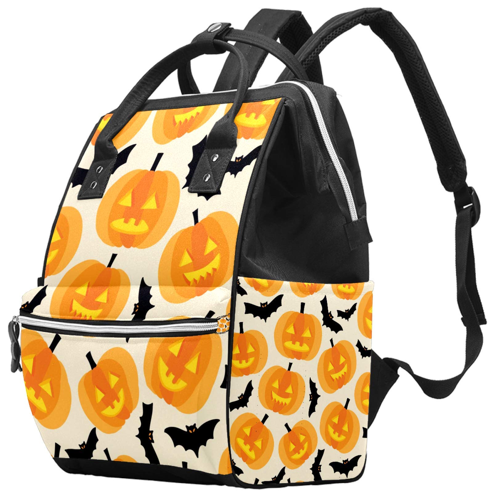 Inhomer Halloween Pumpkin and Spider Diaper Bag Travel Mom Bags Nappy Backpack Large Capacity for Baby Care