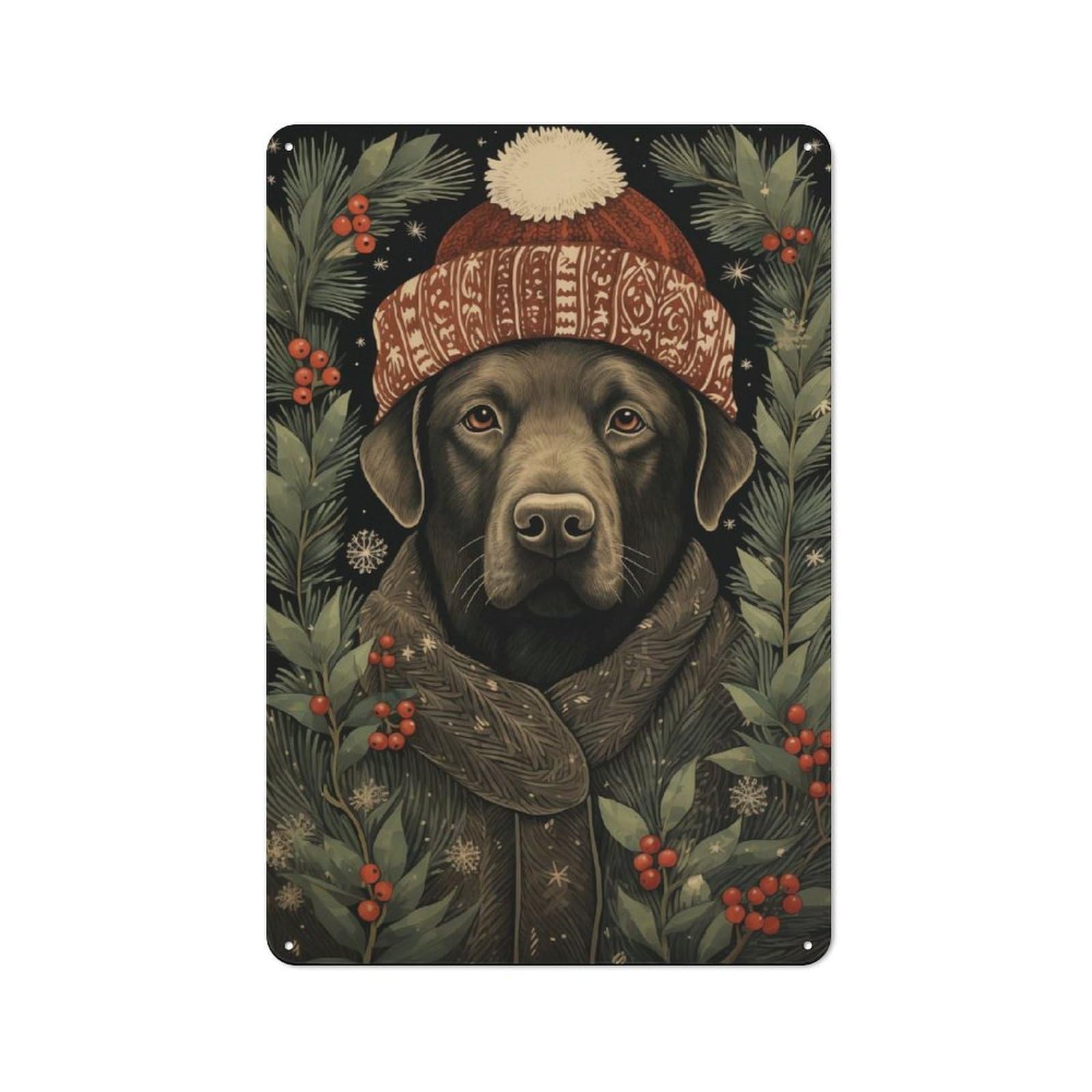 Junmoney Labrador Retriever Xmas Office Metal Sign With Design 30X20cm, Classic Studio Wall Plaque For Home Office, Reading Corner Or Bedroom