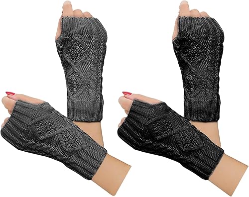 Justay 2-4 Pairs Women Winter Warm Knit Fingerless Gloves Hand Crochet Thumbhole Arm Warmers Mittens