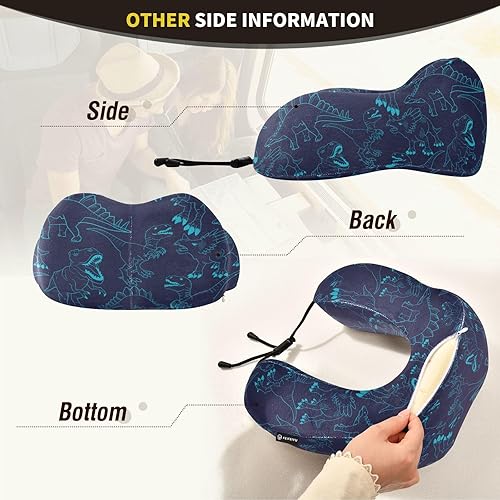 Miniatura 4 de Almohadas de viaje para niños con patrón de dinosaurio para aviones, almohada de viaje de espuma viscoelástica, accesorios de viaje para vuelos