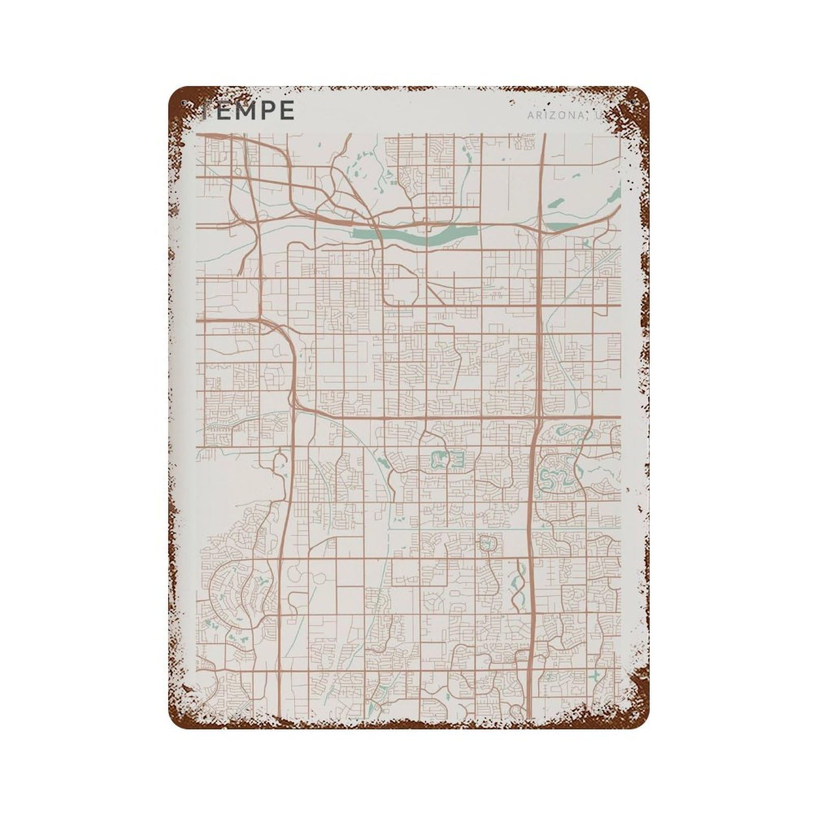 xiaoxiaoshen Tempe Map Arizona Travel Gift Farmhouse Decor for Parent Wall Decor Art Metal Tin Poster Modern Home Decor Art Home Bar Shop Decorations Vintage Sign 40x30cm