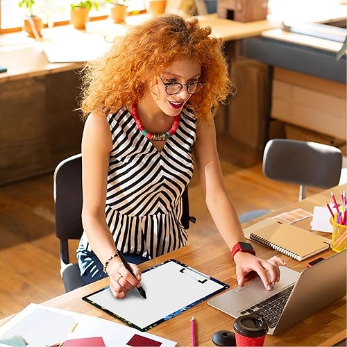 Vista 30 de Portapapeles con estampado de leopardo negro con soporte para bolígrafo, tamaño carta A4, lindo portapapeles de plástico con clip de perfil bajo
