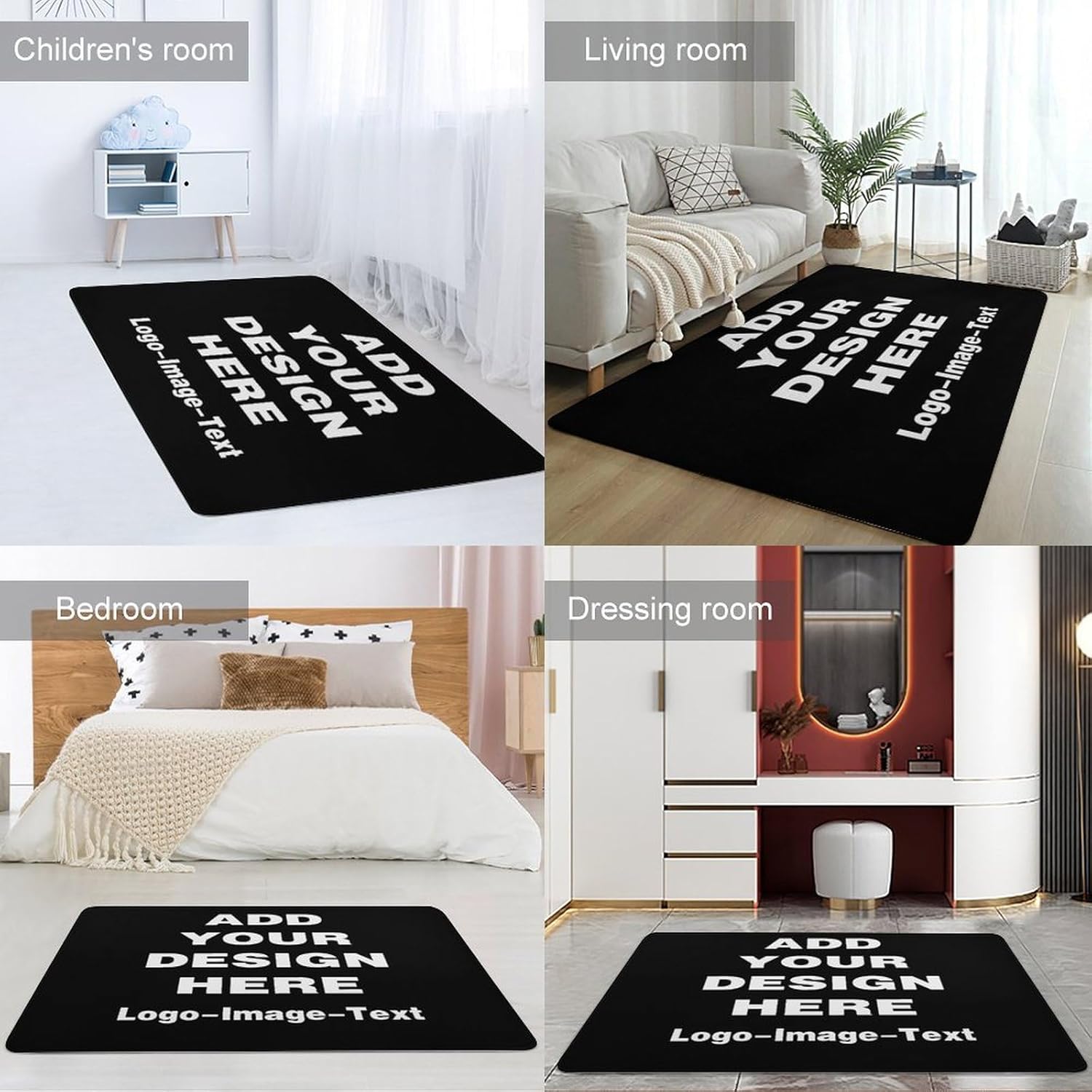 Custom Rug Personalized Area Carpet Add Your Own Logo Image Text Photo Customized Washable Non Slip Durable Door Mat for Garden Home Office, Black