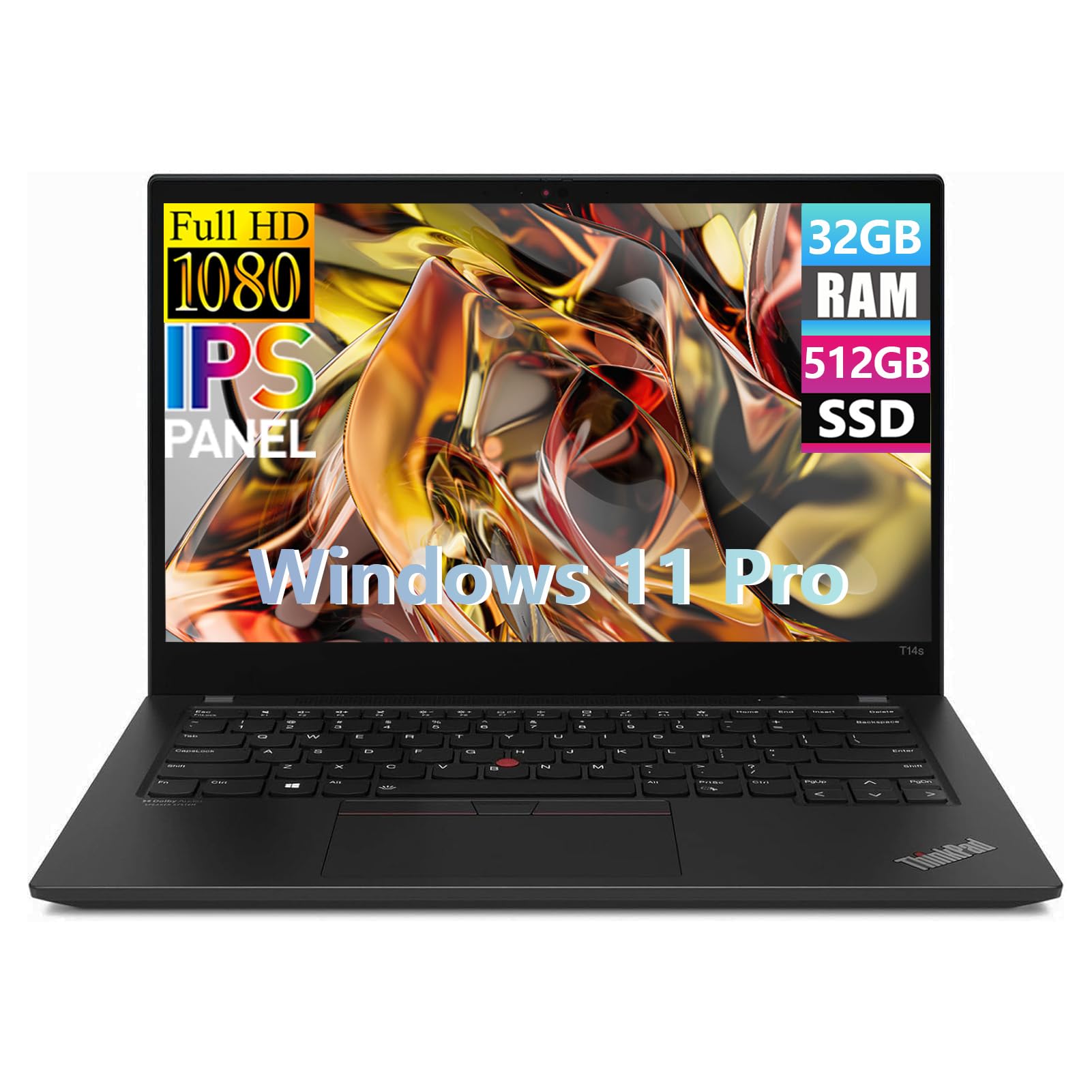 Lenovo Thinkpad T14S (G2) Business Laptop, 14" FHD (1920 x 1080), Core i7-1185G7 3.0-4.8GHz, 512GB SSD, 32GB RAM, Webcam, Windows 11 Pro (Renewed)