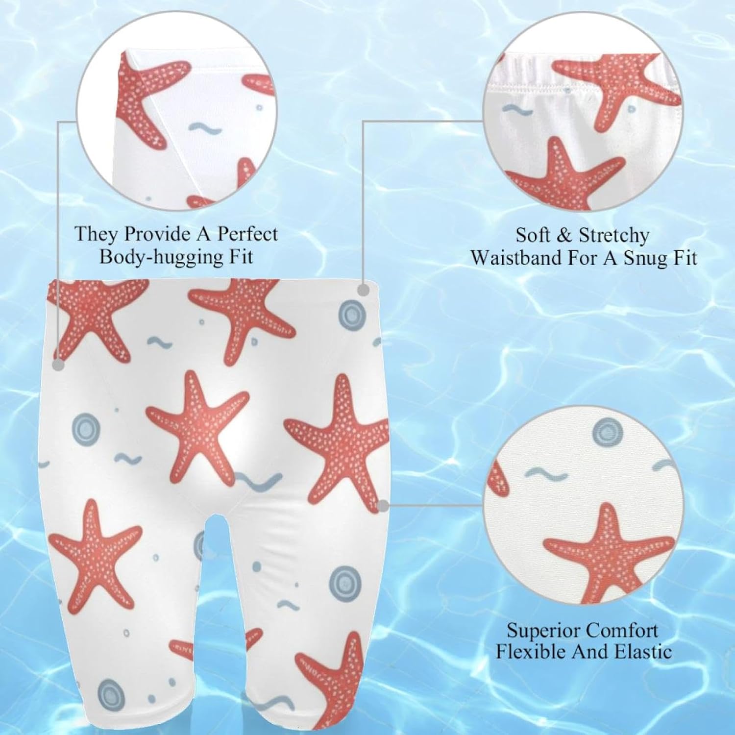 Men's Swim Jammers for Training, Swim Shorts for Boy Dry Quick Youth Boys Jammer Swimwear,Colorful Starfish