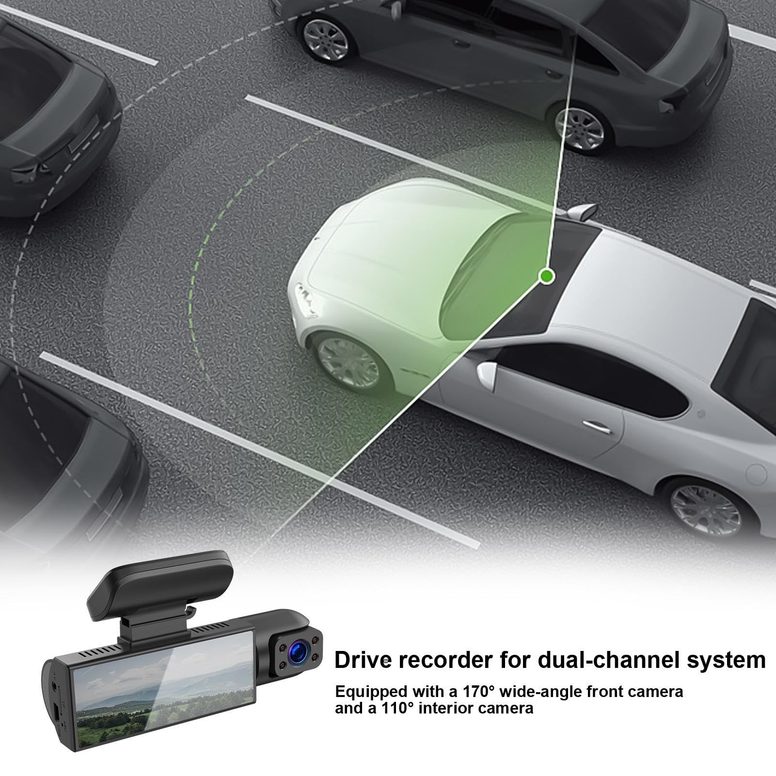 Macchina fotografica per Camion - 2 con Rilevamento di Movimento e Grande | Angolo di 170° | Telecamera per auto a doppio canale, Monitor di parcheggio, Registratore di guida, Sicurezza stradale