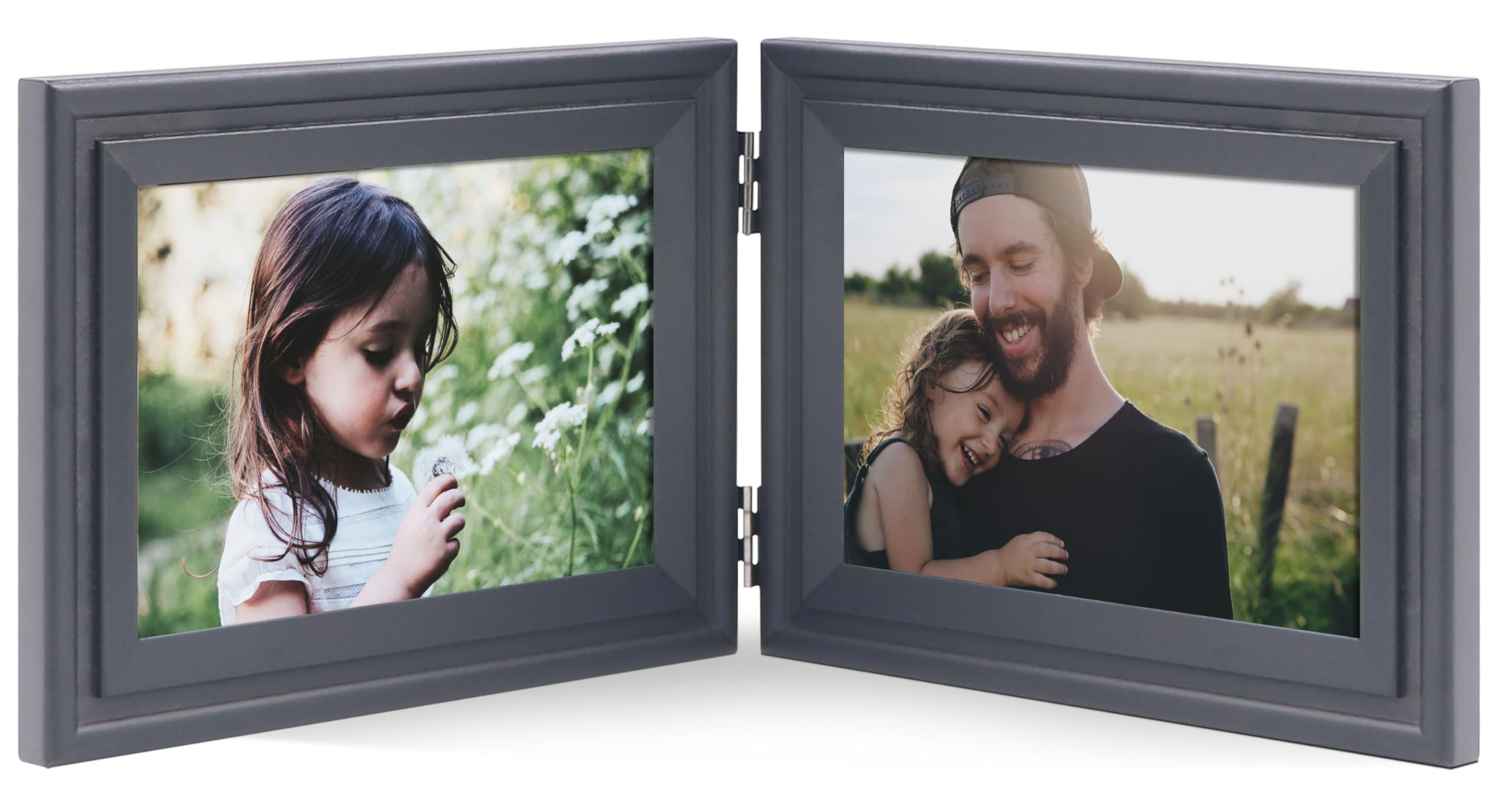 JD Concept Double Horizontal Combo, 5x7 Black Wood Art Picture Frame, Foldable Opening 4.5x6.5 Photo Frame, for 5 x 7 Landscape View Standing on Desk