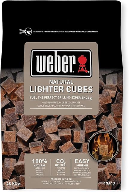 Weber Natural Lighter Cubes | BBQ Lighter Easy Ignition | 100% Natural Barbeque Lighters | Fire Lighters Multipack for Charcoal BBQ | 48 Pieces | Quick & Convenient | Eco Conscious CO2 Neutral (17612)