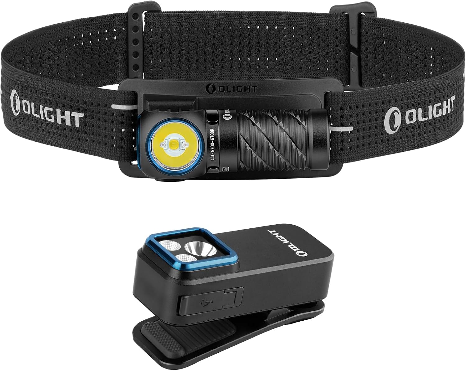 OLIGHT Perun 3 Mini Rechargeable Headlamp Flashlight Bundle Oclip Pro EDC Flashlight Clip-on Light
