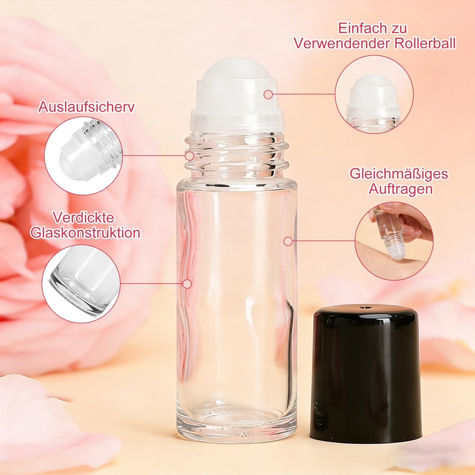 4 Pezzi 30ml Flaconi Roll on Vuoti in Vetro – Flaconi Roll on per Oli Essenziali con Sfera, Ricaricabili, con Contagocce, Imbuto e Adesivi per Aromaterapia e Profumi