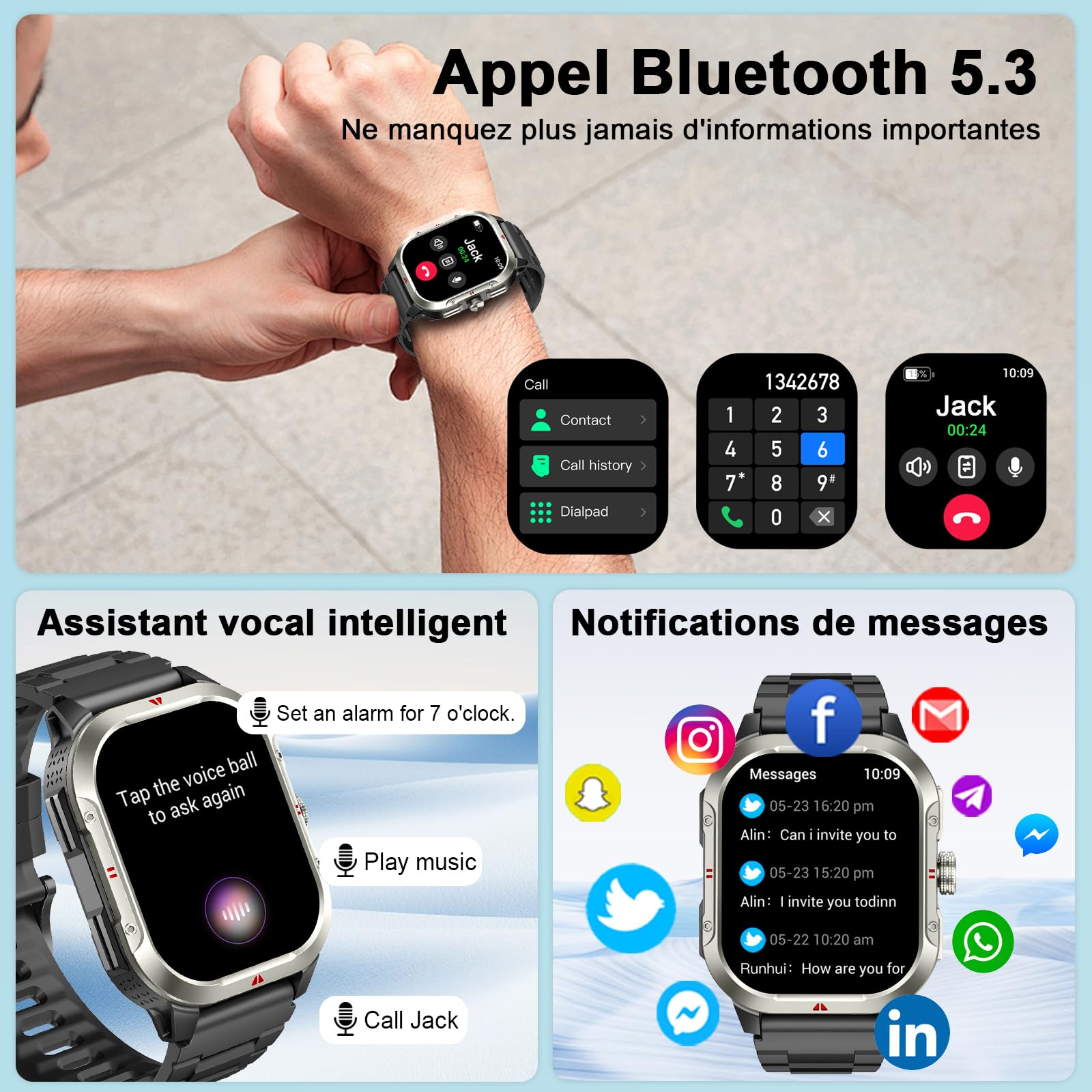 Smartwatch Homme Femme avec GPS Intégré, Appel Bluetooth, 110+ Sportifs, IP68, 2.06" HD pour Android iOS