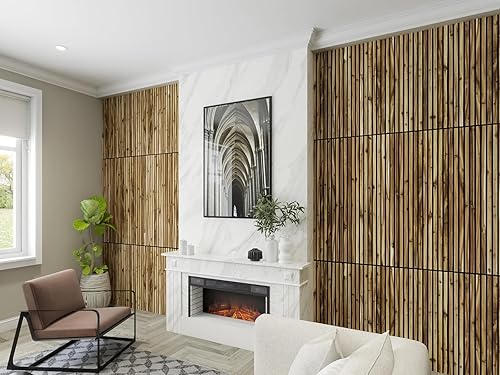 Miniatura 6 de Woody Walls Paneles de pared de listones de madera maciza, cada panel de pared de listones de madera está hecho de madera real, los paneles de