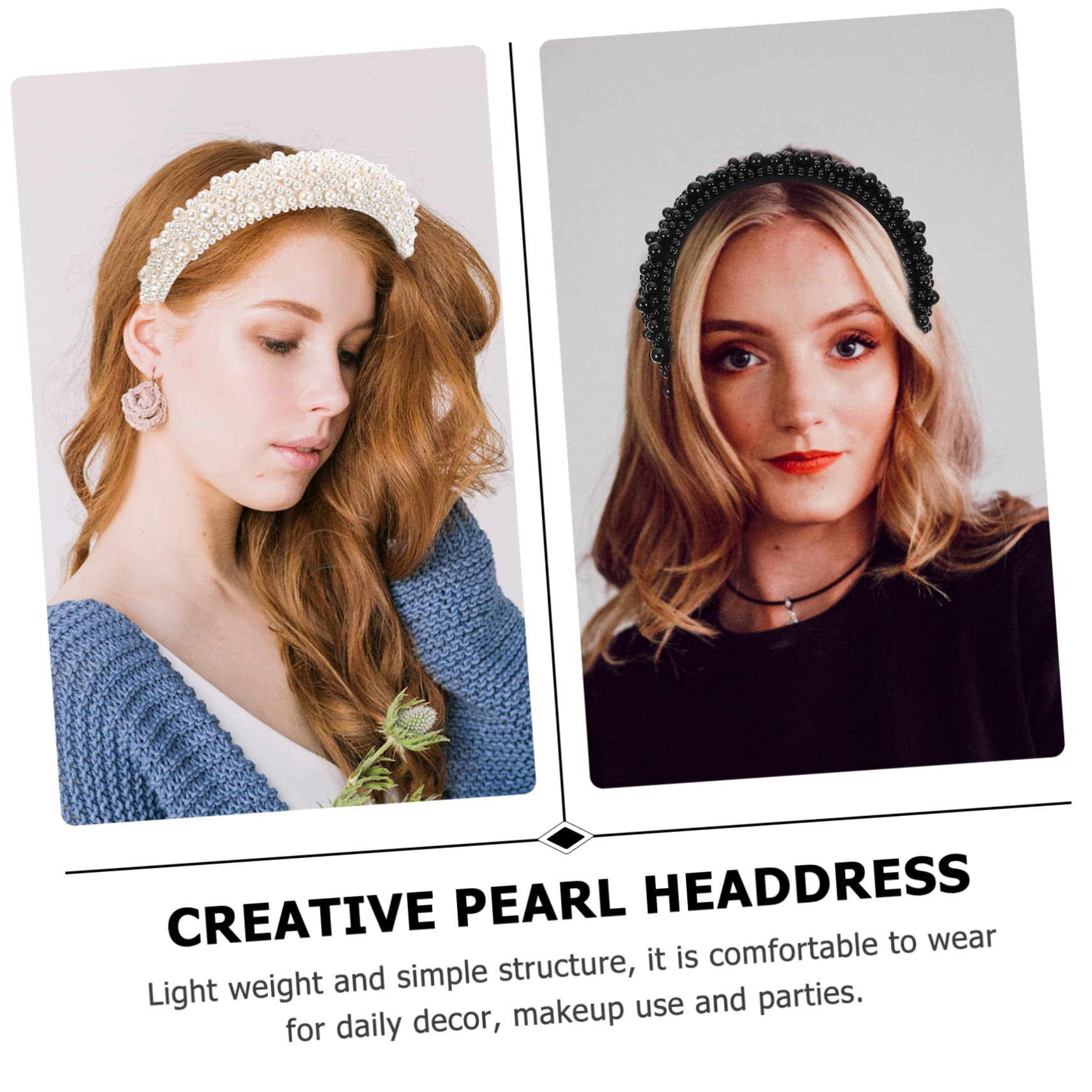 Mikinona 2pezzi Fascia da Capelli per Donna Decorazione in Perle Accessorio per Copricapo Elegante Cerchietto Decorativo Squisito per Feste e Uso Quotidiano