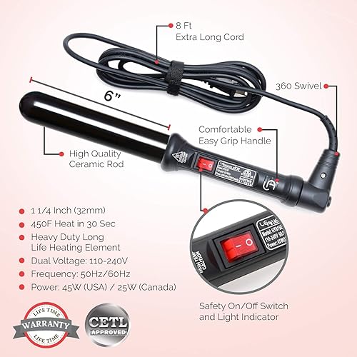 Miniatura 6 de Le Angelique Varita rizadora de cerámica de 1 pulgada para olas de playa rizos cortos y largos rizador profesional sin clip de 0984in con guante y 2