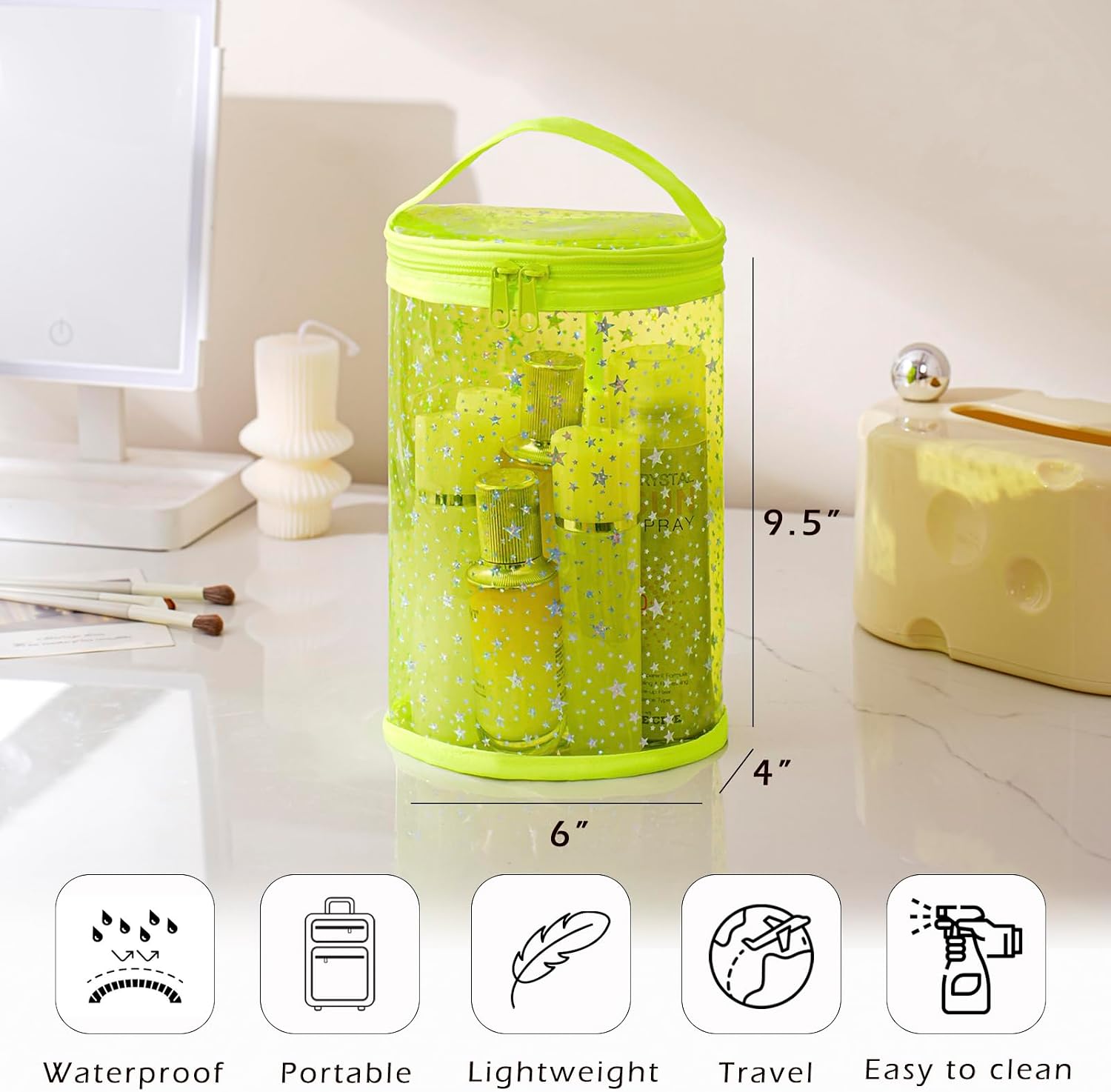 RSRSLEII Clear Star Lotion Cylinder Bag for Toiletry(05Fluorescent Green) image 4