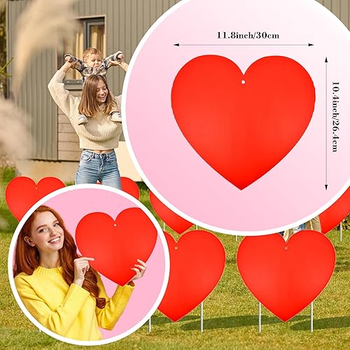 Miniatura 2 de 10 piezas de decoración del día de San Valentín al aire libre, patio, jardín, porche, letreros grandes de doble cara con diseño de corazón rojo con