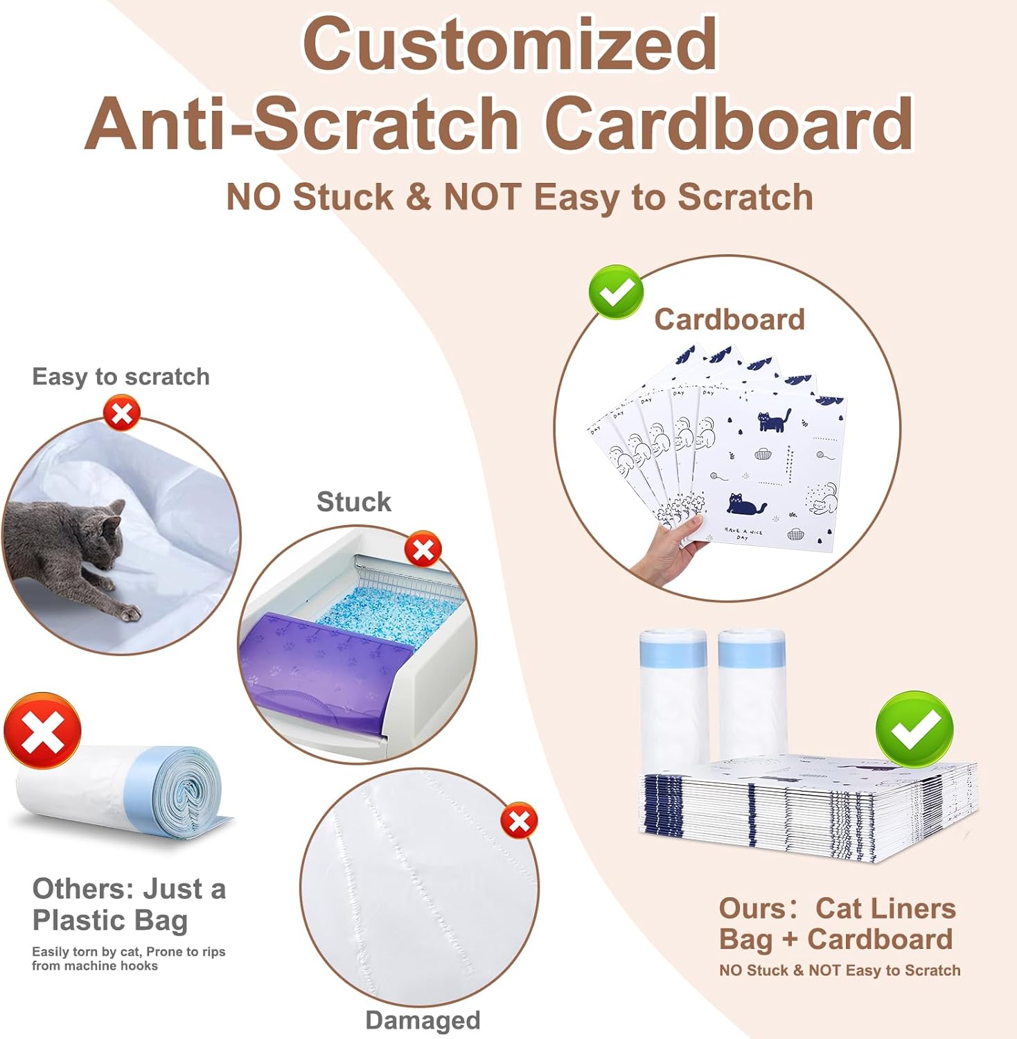 24 Pack Litter Box Liners Compatible with Safe Pets Scoopfree Cat Litter Box Tray Refill, Large Cat Waste Poop Bags with Anti-scratch Cardboard and Drawstring Heavy Tear-resistant- 37" x 16"