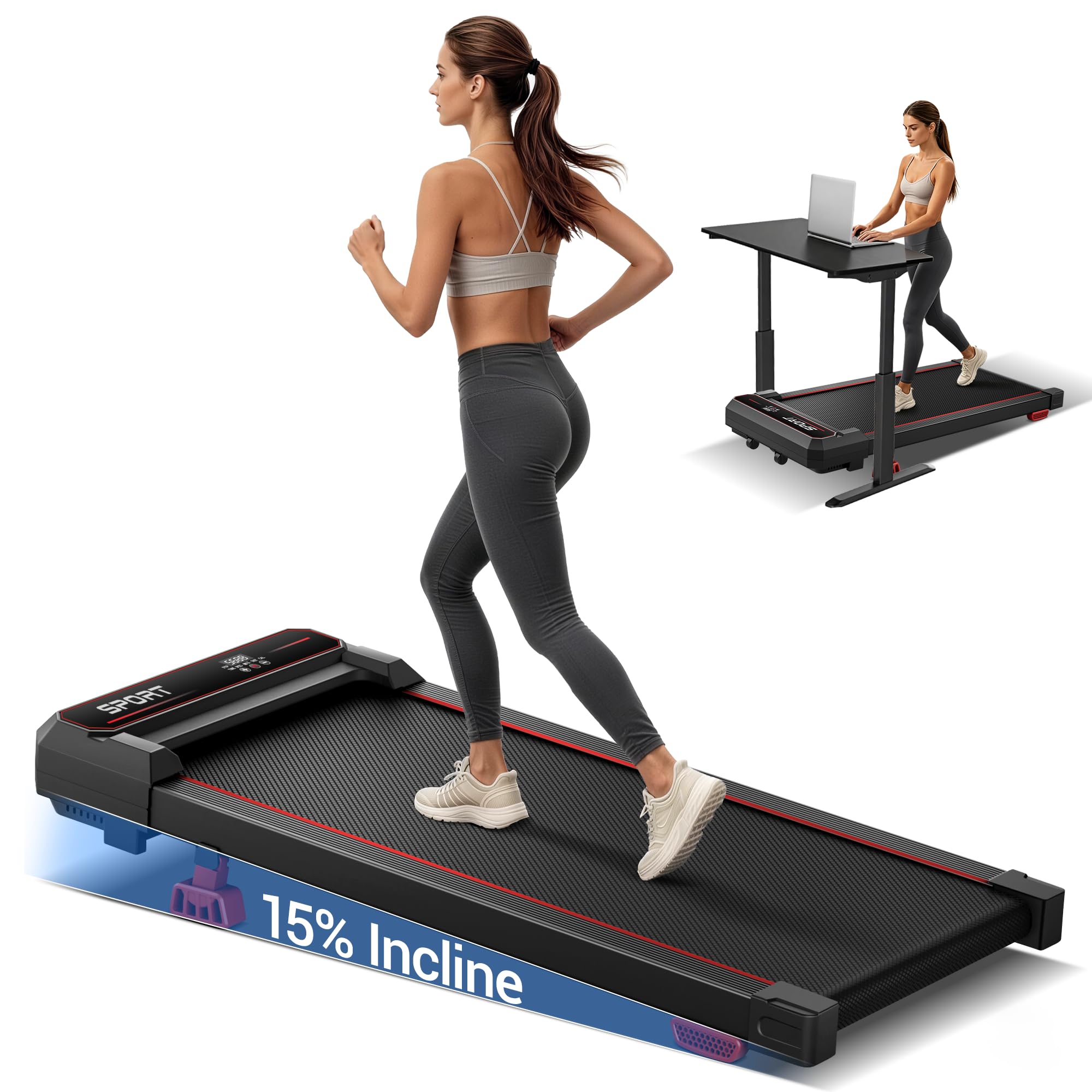UMAY Tapis Roulant Salvaspazio Pieghevole 10KM/H, Maniglioni Regolabili | 16% Tapis Roulant Pieghevole Salvaspazio, 3.0HP Tapirulan Elettrico Offerte Pieghevole, Treadmill Walking Pad, Portata 136 KG