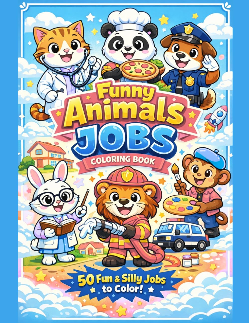 Funny Animals Jobs Coloring Book: 50 Fun & Silly Careers to Color! Educational Activity Book with Cute Animal Community Helpers for Kids, Toddlers, and Early Learners Ages 4-8