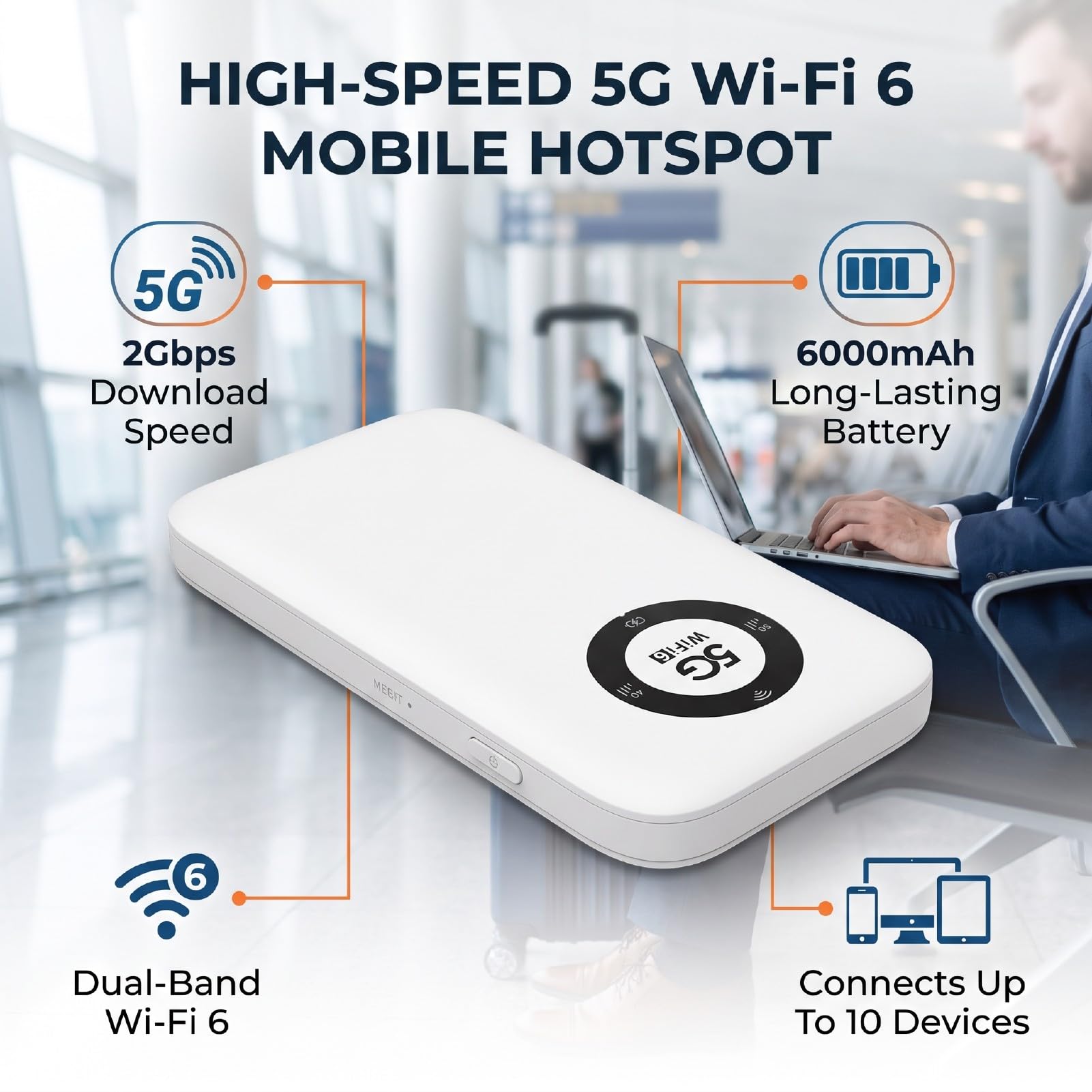 Tangxi Mobiler 5G-Hotspot WiFi 6, Tragbarer 6000-mAh-2-Gbit/s-Dualband-2,4-GHz- und 5-GHz-Router