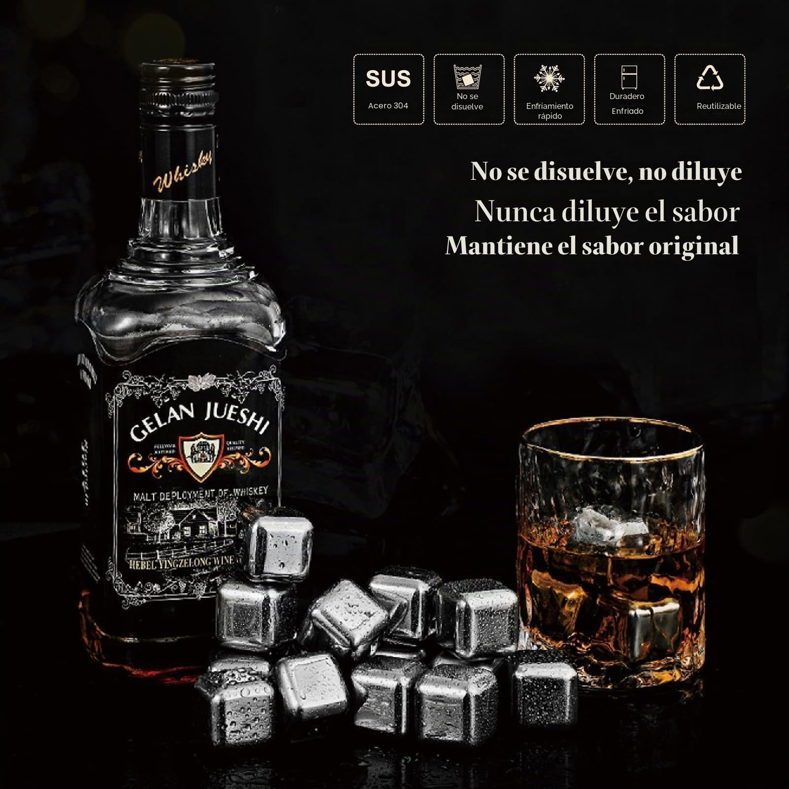 16Piezas Cubitos Hielo Reutilizables - Cubitos de Hielos Acero Inoxidable, Metal Whiskey Ice Cubes Para Regalos de Día Del Padre Para Papás Hombres y Esposos
