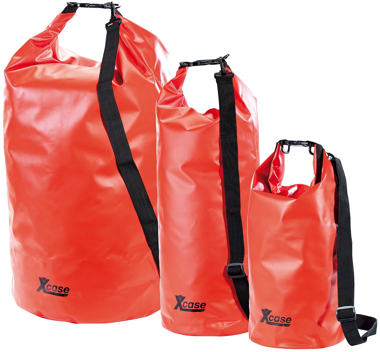 Xcase Outdoor Packsack: Urlauber-Set wasserdichte Packsäcke 16/25/70 Liter, rot (Rolltaschen, Drypacks, Angel)