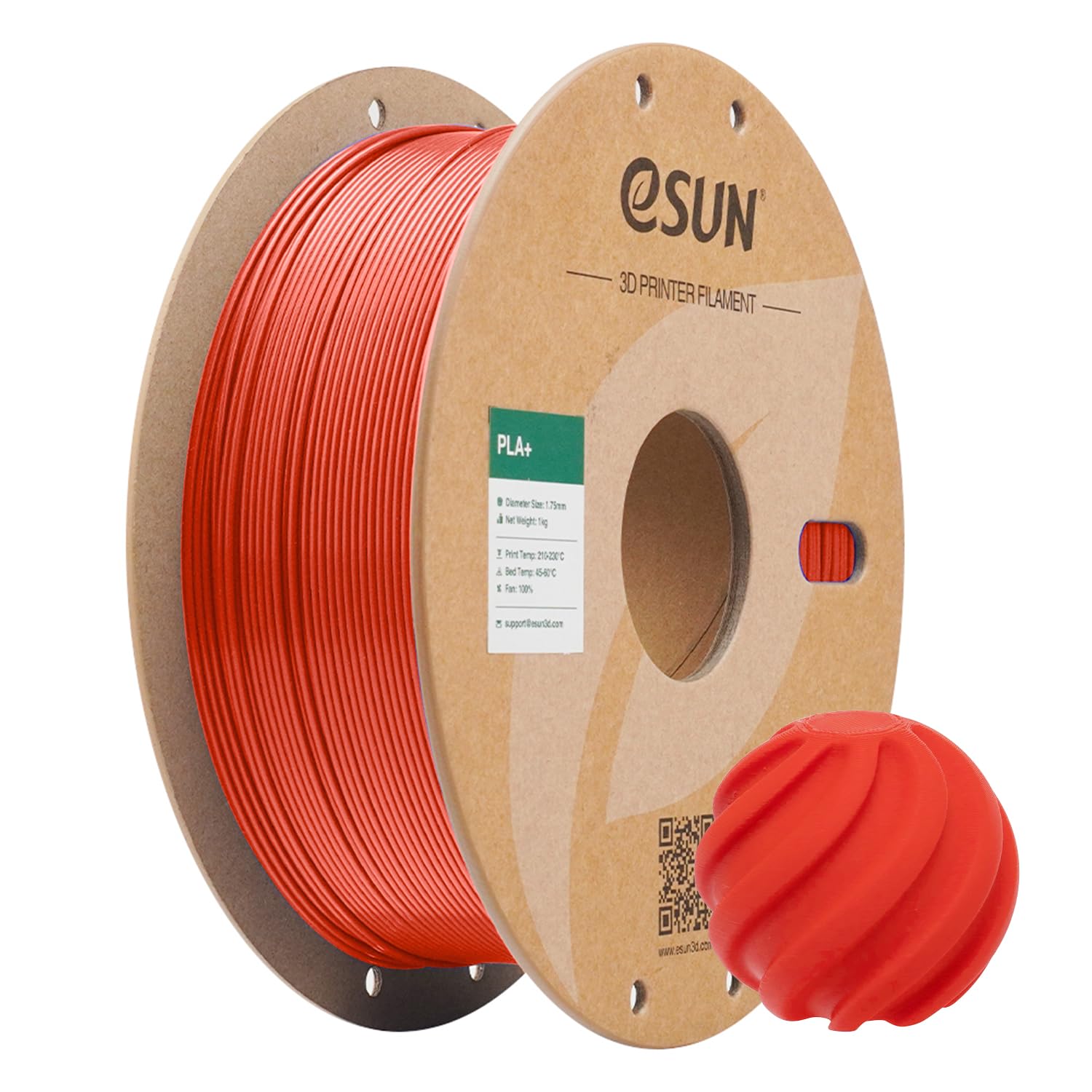 eSUN PLA+ Filament 1.75mm, 3D Printer Filament PLA Plus, Dimensional Accuracy +/- 0.02mm, 1kg Spool (2.2lbs) 3D Printing Filament for 3D Printer, Red
