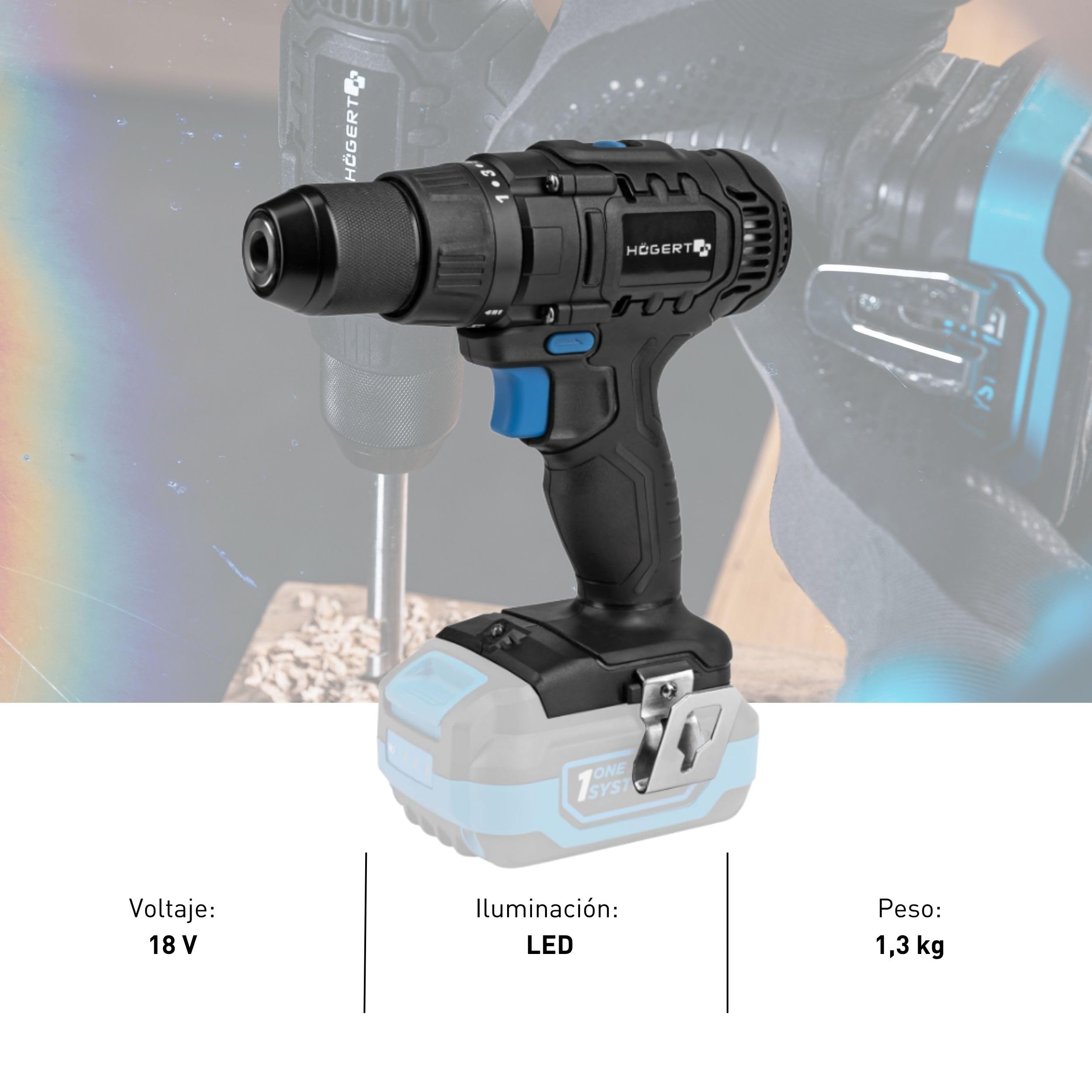 HÖGERT TECHNIK - Set cortacésped con batería 43 cm 2x18V con Taladro Atornillador 50 NM, 2X baterías de 4,0 Ah y Cargador Duo, cortacésped eléctrico sin escobillas Set Completo para jardín y Taller